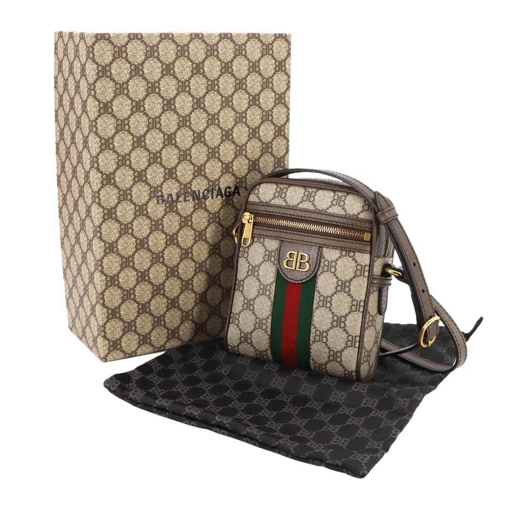 Balenciaga Gucci Hacker Shoulder Bag in Beige and Brown Leather (680129)