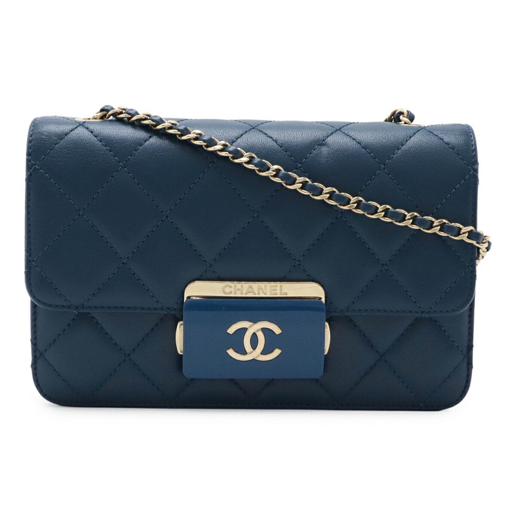 CHANEL Beauty Lock Matelasse Coco Mark Flap Chain Shoulder Bag Leather Blue