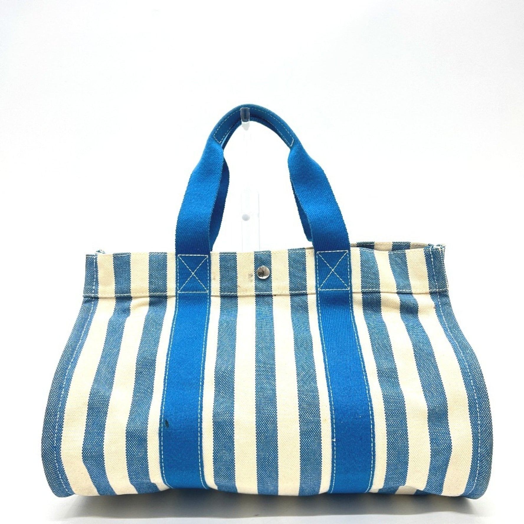 HERMES Cannes MM Striped Canvas Tote Bag/Handbag, Blue