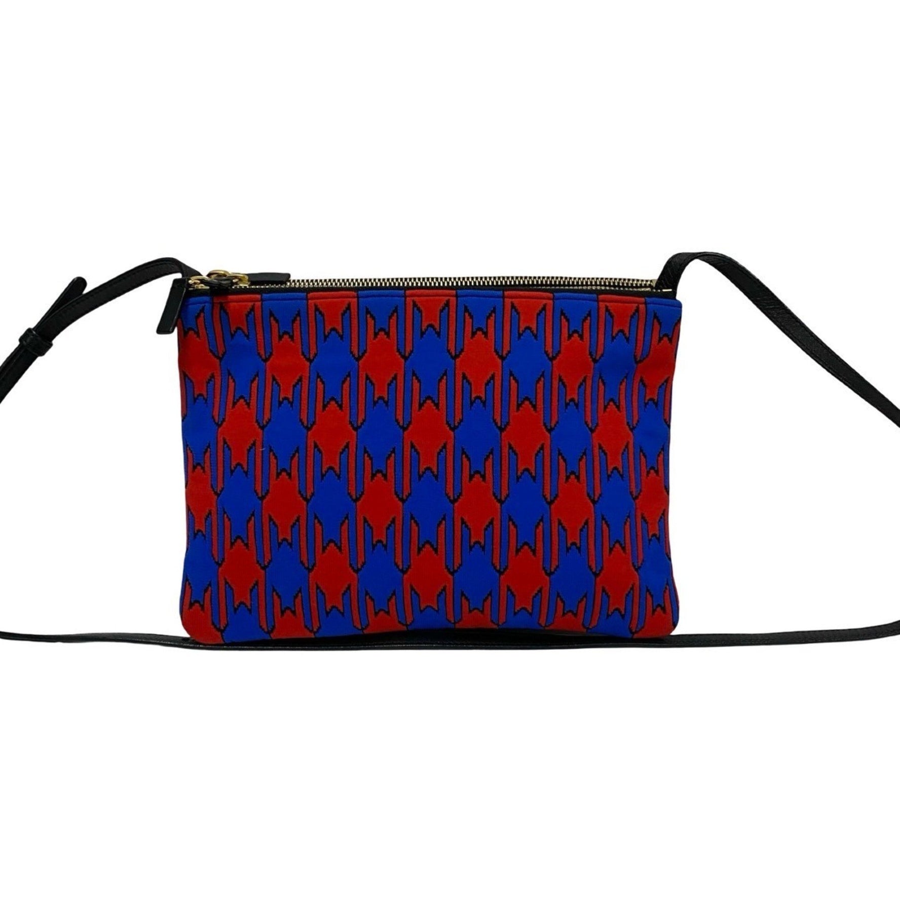 CELINE Trio Houndstooth Print Leather and Cotton Shoulder Bag/Pochette/Sacoche in Black, Red, Blue