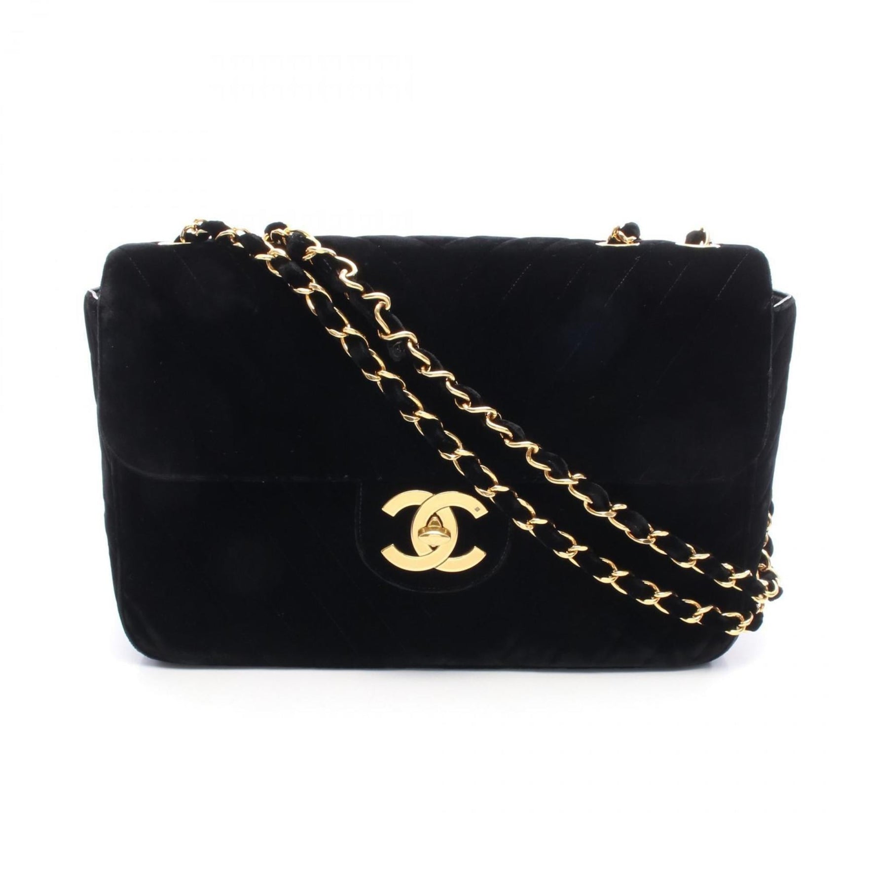 Chanel Deka Coco Mark Chevron V-Stitch Shoulder Bag, Fabric