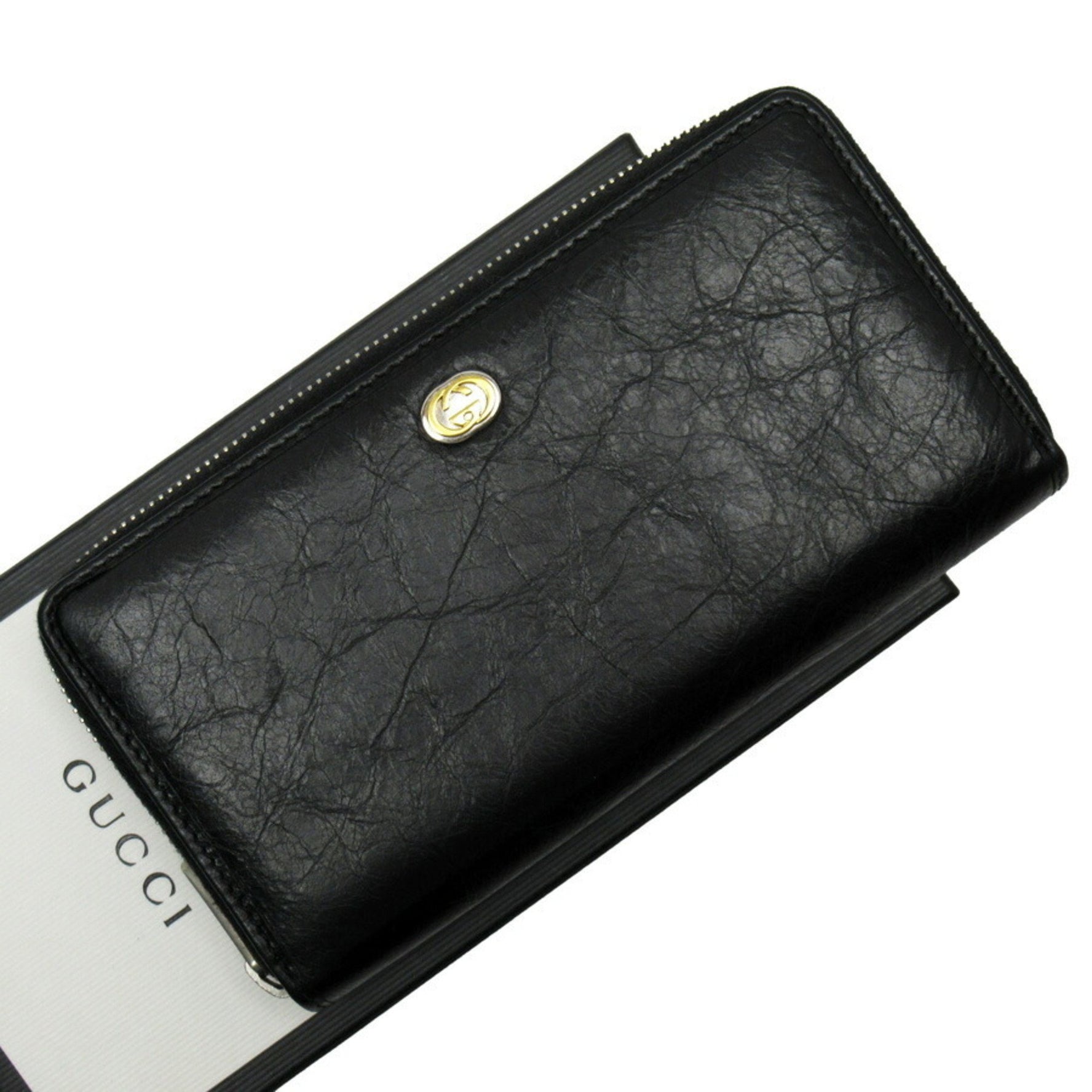 Gucci round wallet GG black silver gold leather