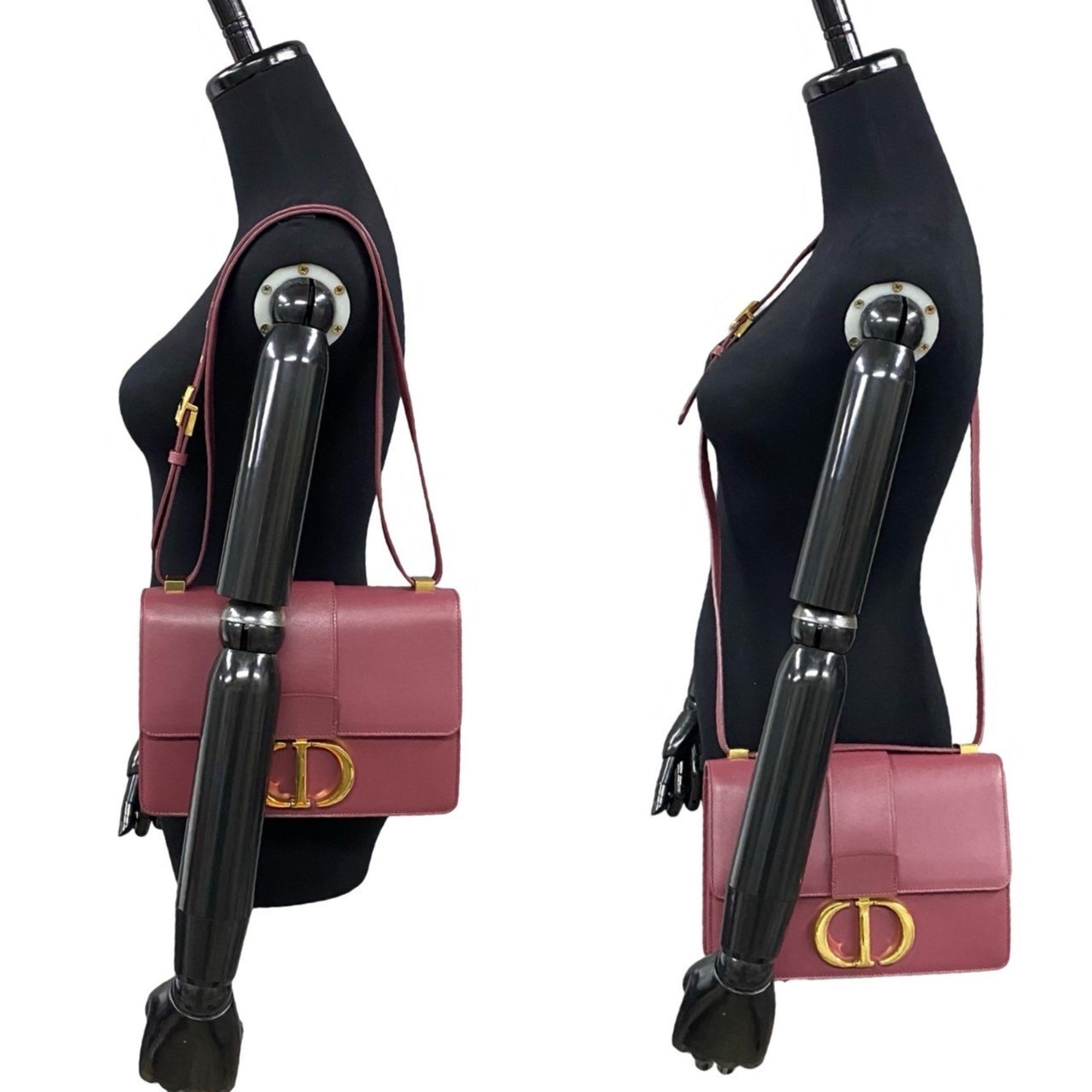 Christian Dior 30 Montaigne CD Logo Metal Hardware Leather Semi-Shoulder Bag Pochette Wine Red