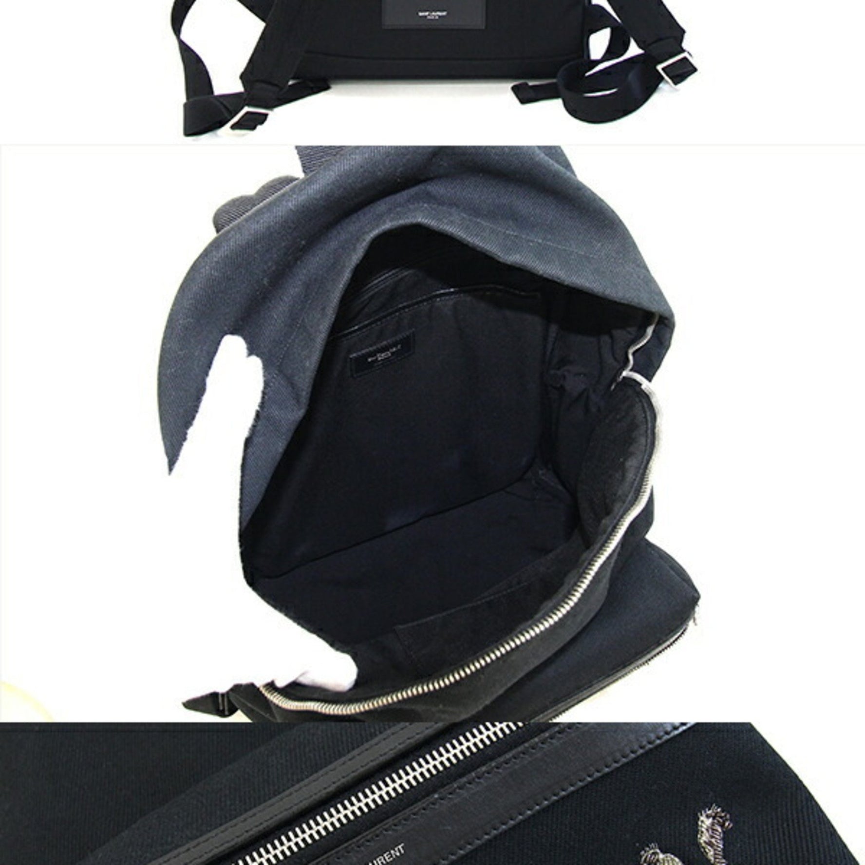 Saint Laurent Backpack Black Canvas Leather Day Bag Men's SAINT LAURENT