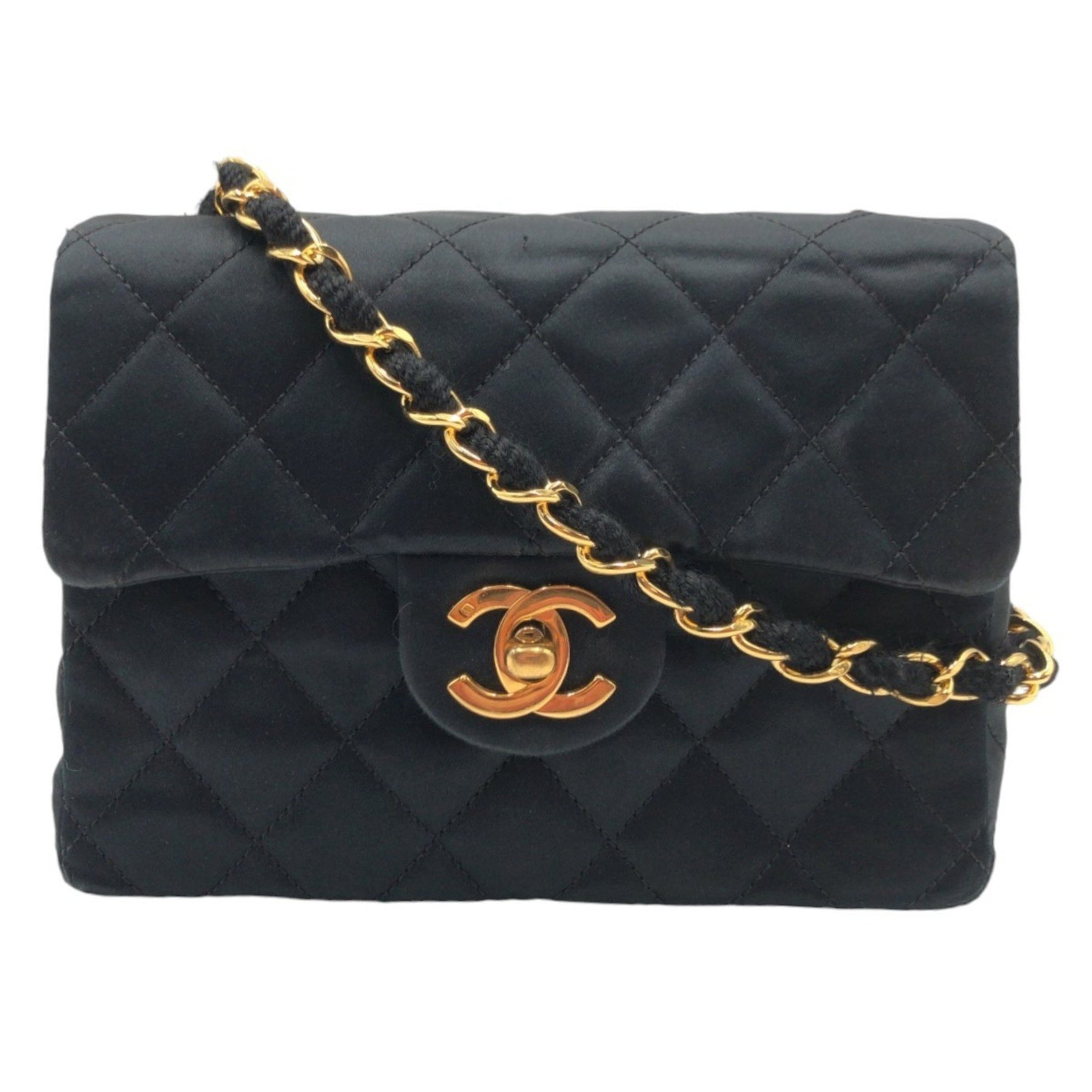 Vintage CHANEL Mini Matelasse Coco Mark Turnlock Satin Crossbody Shoulder Bag with Gold Hardware