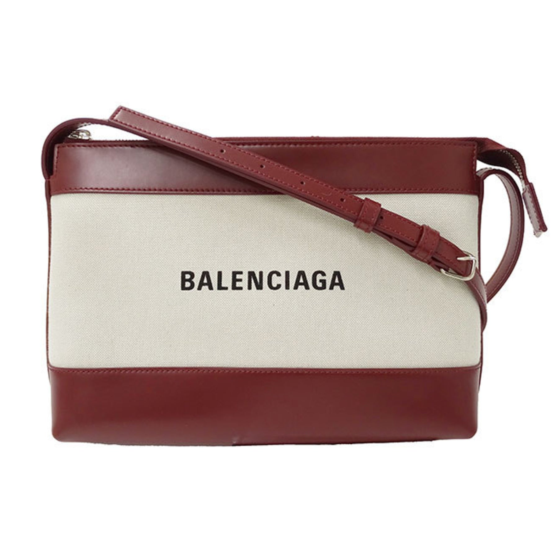 BALENCIAGA Women's Shoulder Bag Leather Canvas Bordeaux Beige Crossbody