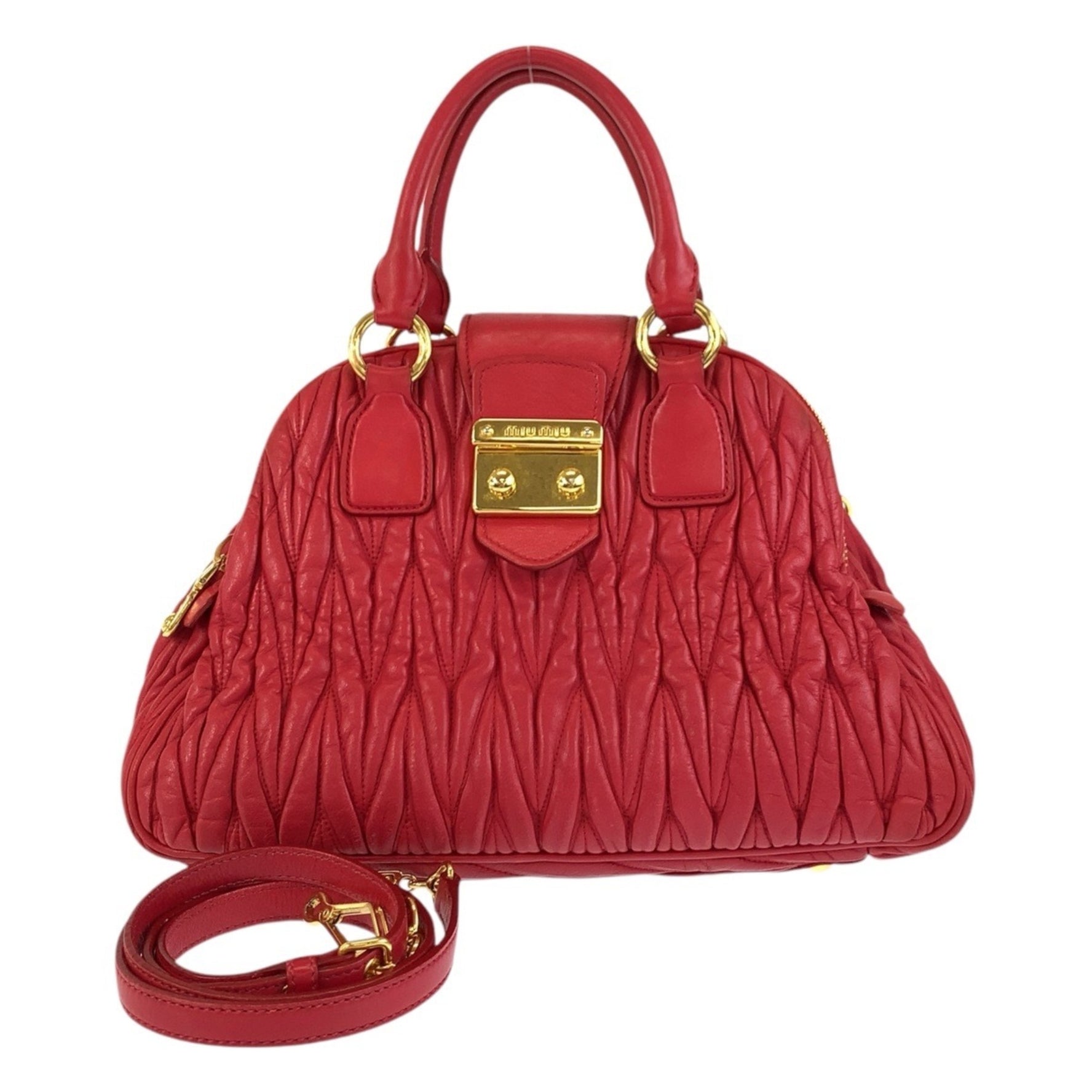 Miu Miu Miu Matelasse Red Gold Hardware Leather Handbag Shoulder Bag