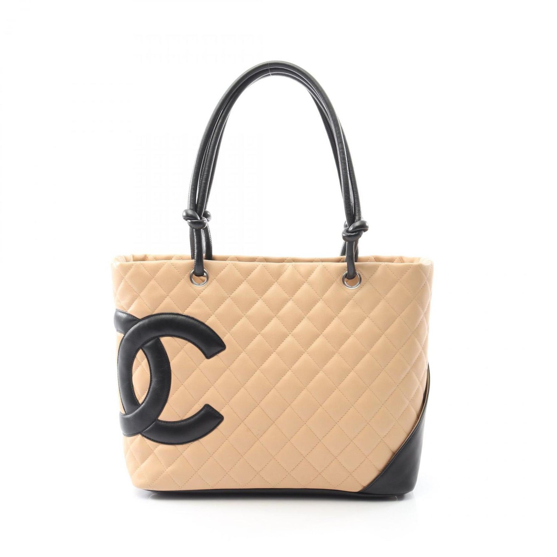 CHANEL Cambon Line Large Tote Bag, Lambskin Leather, Beige and Black