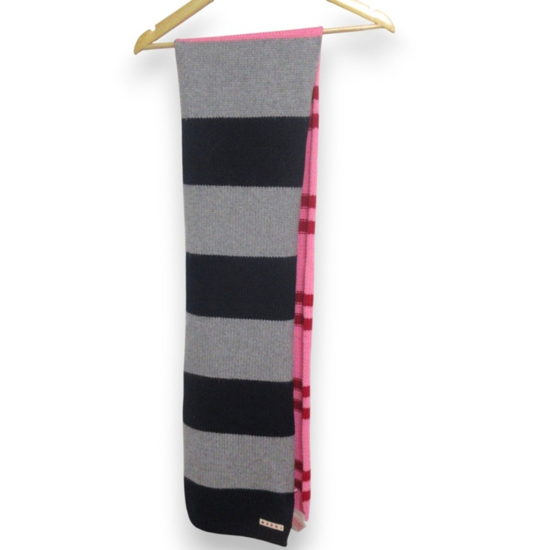 MARNI Wool x Cashmere Blend Striped Long Scarf Size 2 Pink Navy Women's