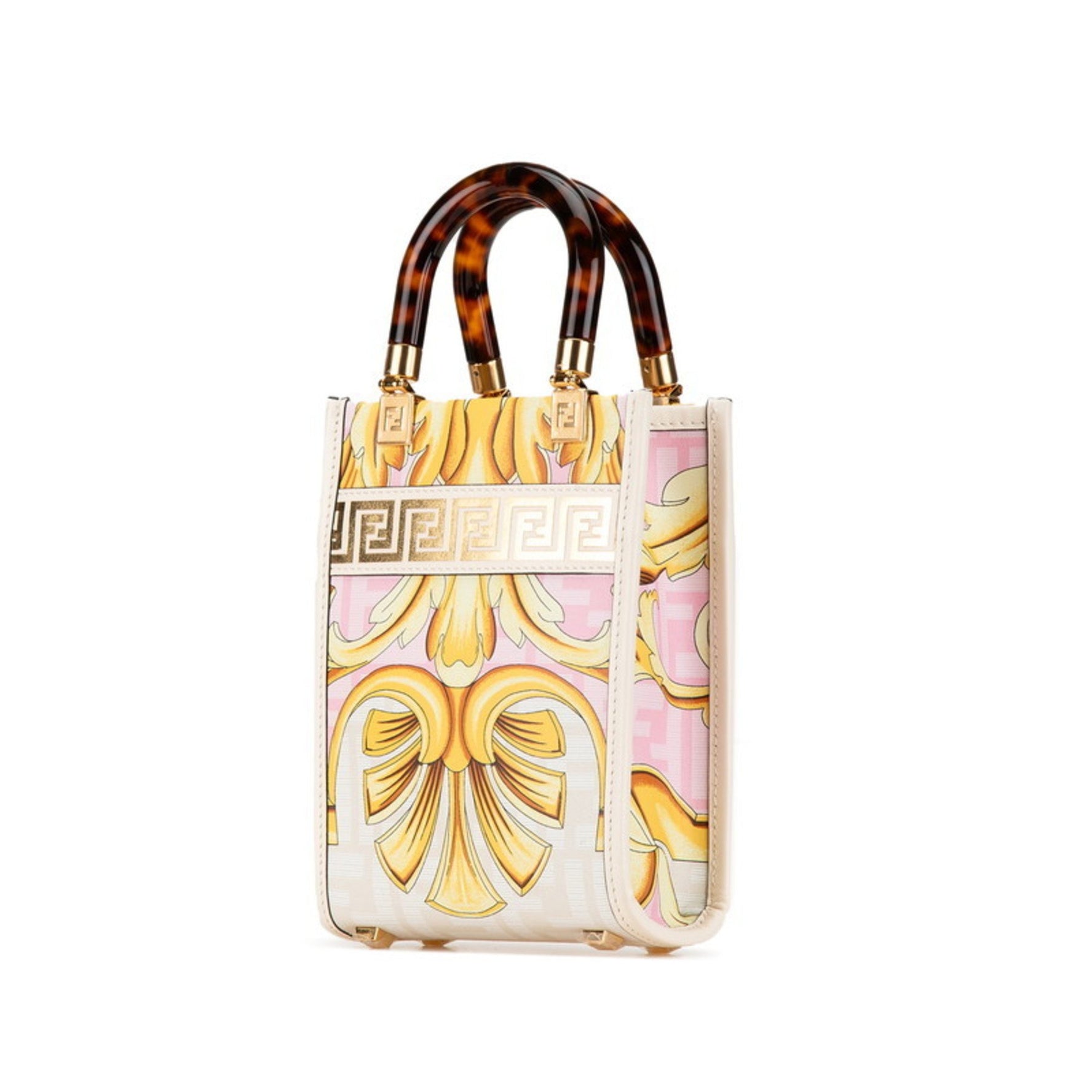 FENDI x VARSACE Versace Fendace Sunshine Shopper Small Handbag/Shoulder Bag Beige Multicolor Leather