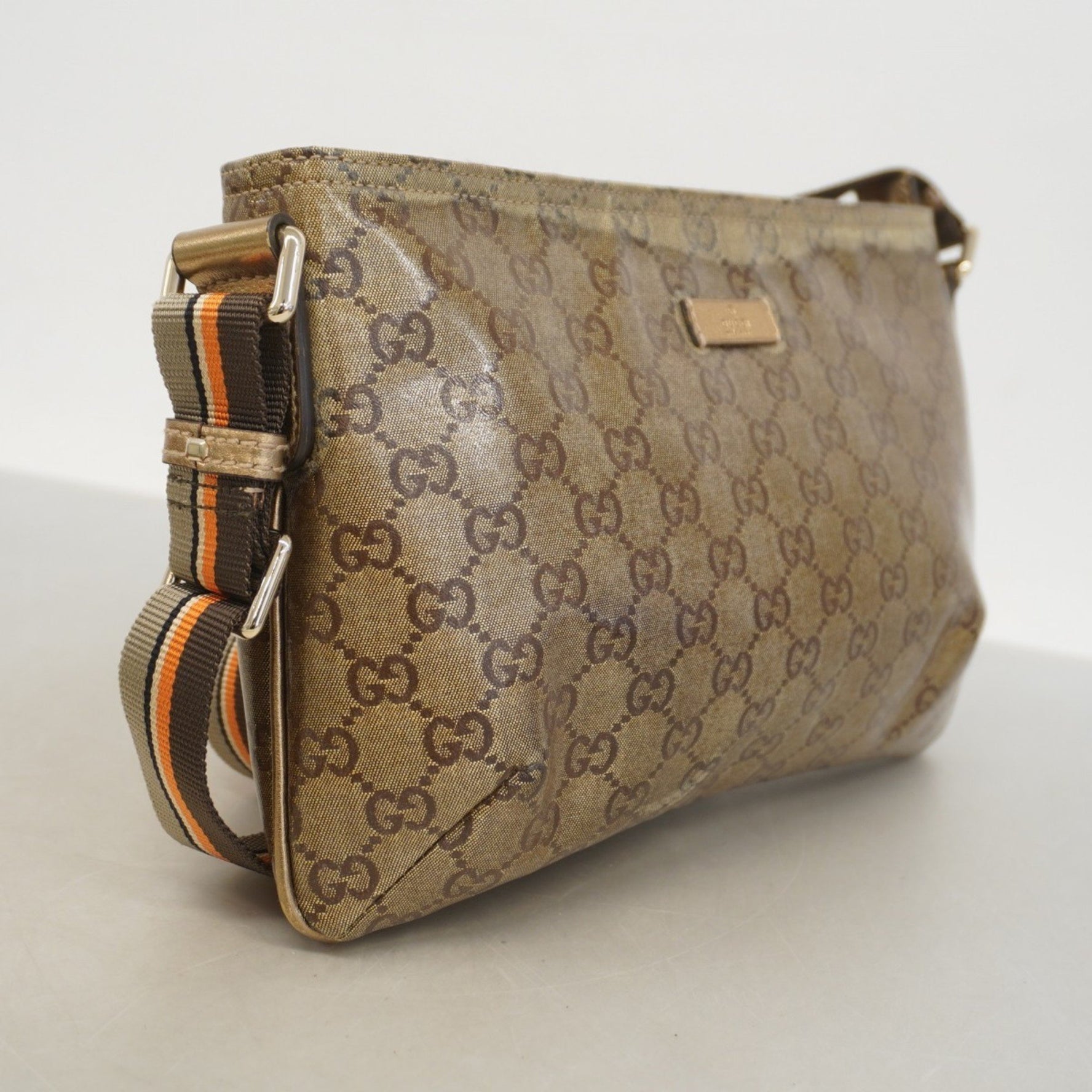 Gucci Shoulder Bag with GG Crystals, Coated Canvas, Champagne