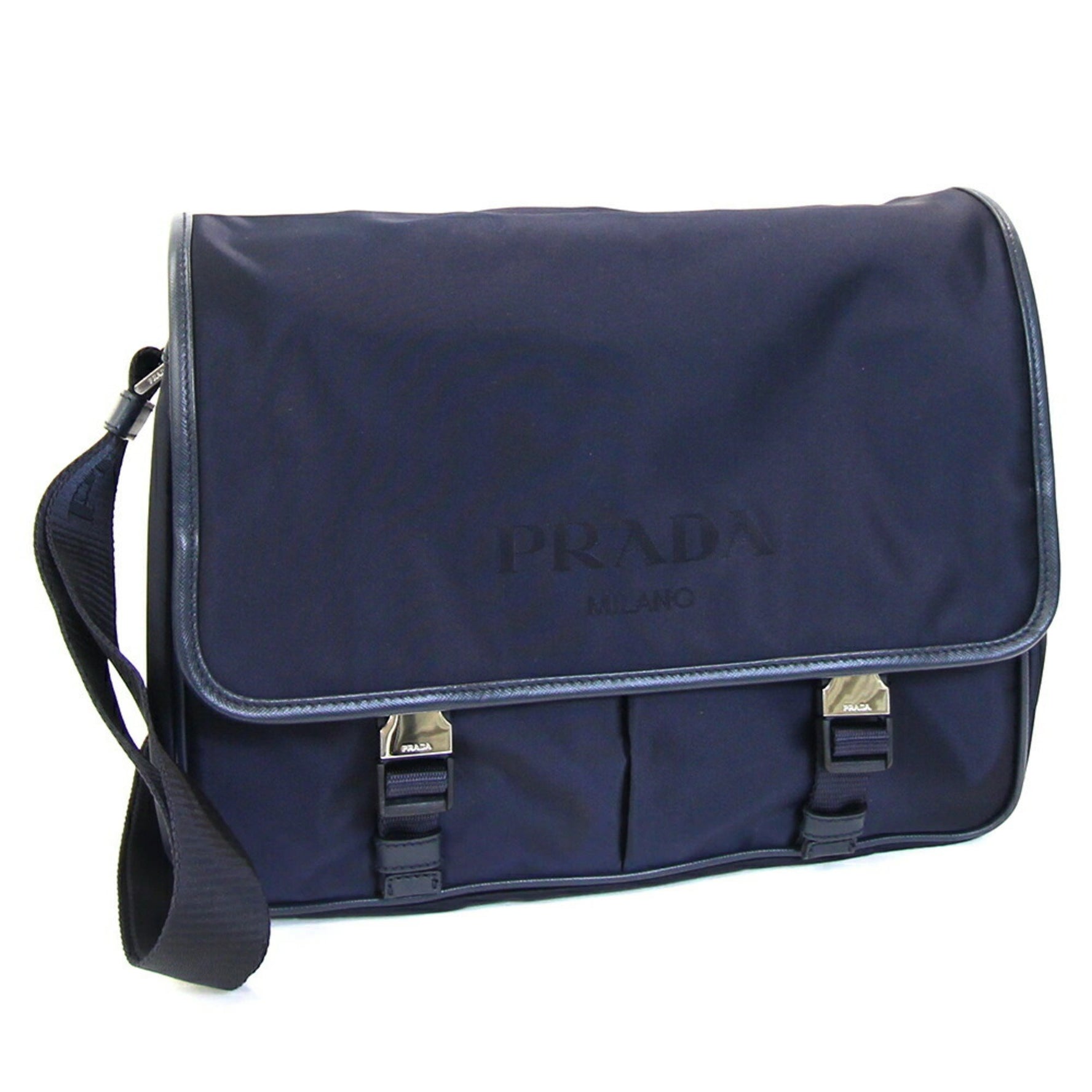 Prada Shoulder Bag VA0768 Navy Nylon Leather Crossbody Men's Unisex PRADA
