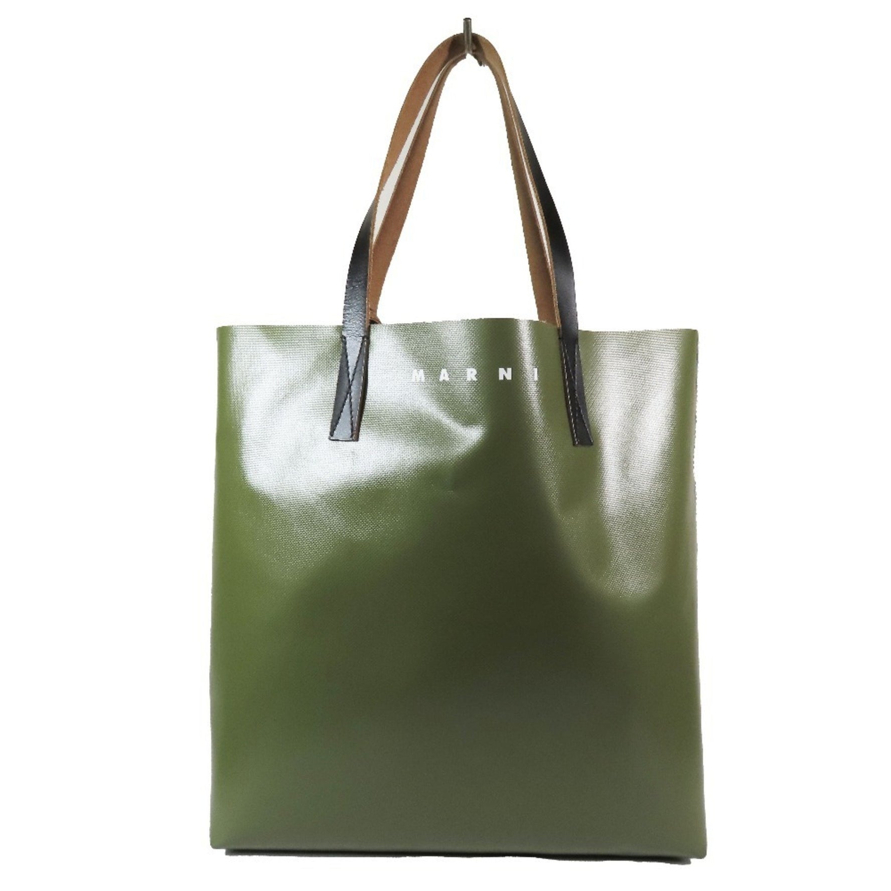 MARNI Saraband Print Leav Green Back Shopping Bag Tote Handbag Women's