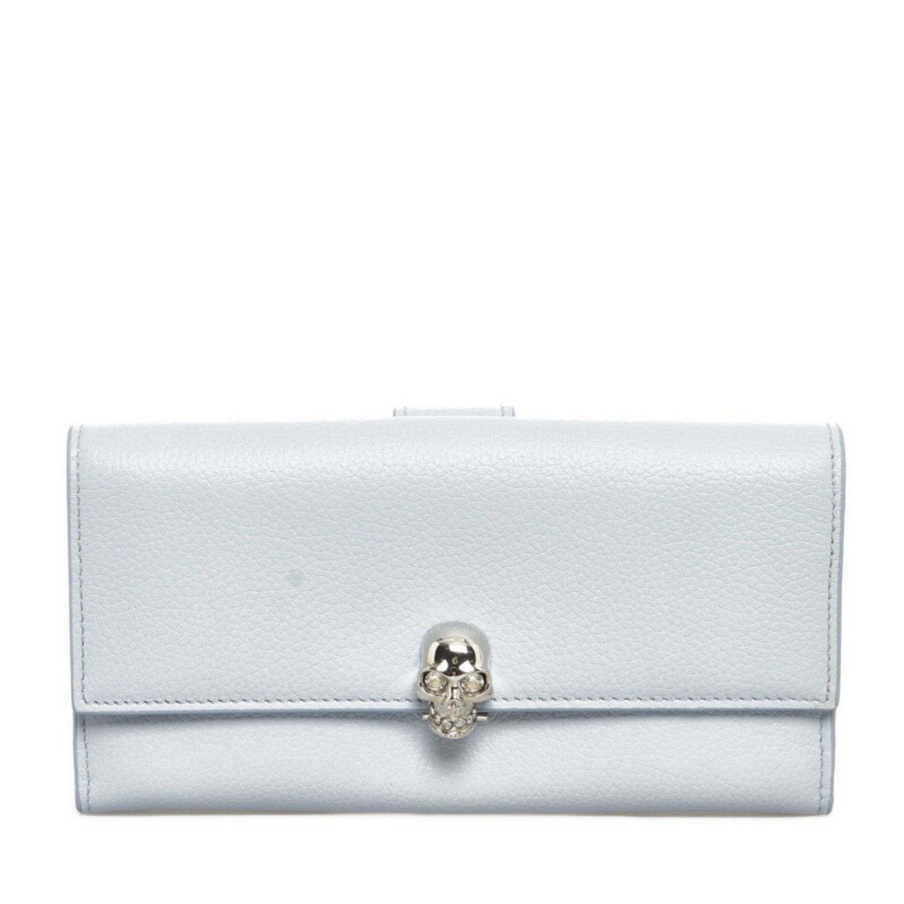 Alexander McQueen Skull Long Wallet Light Blue Leather Women's