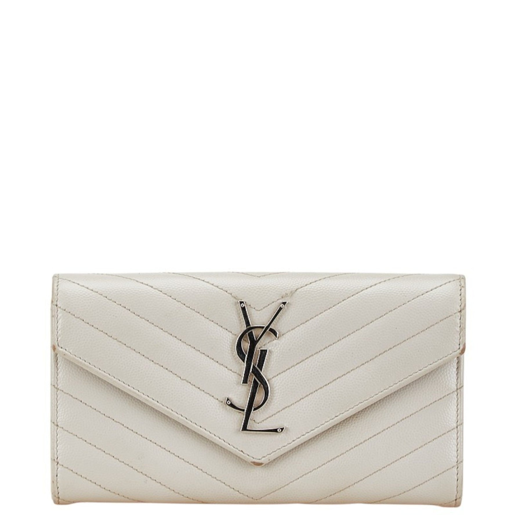 Saint Laurent Cassandra V-stitch long wallet white leather women's SAINT LAURENT