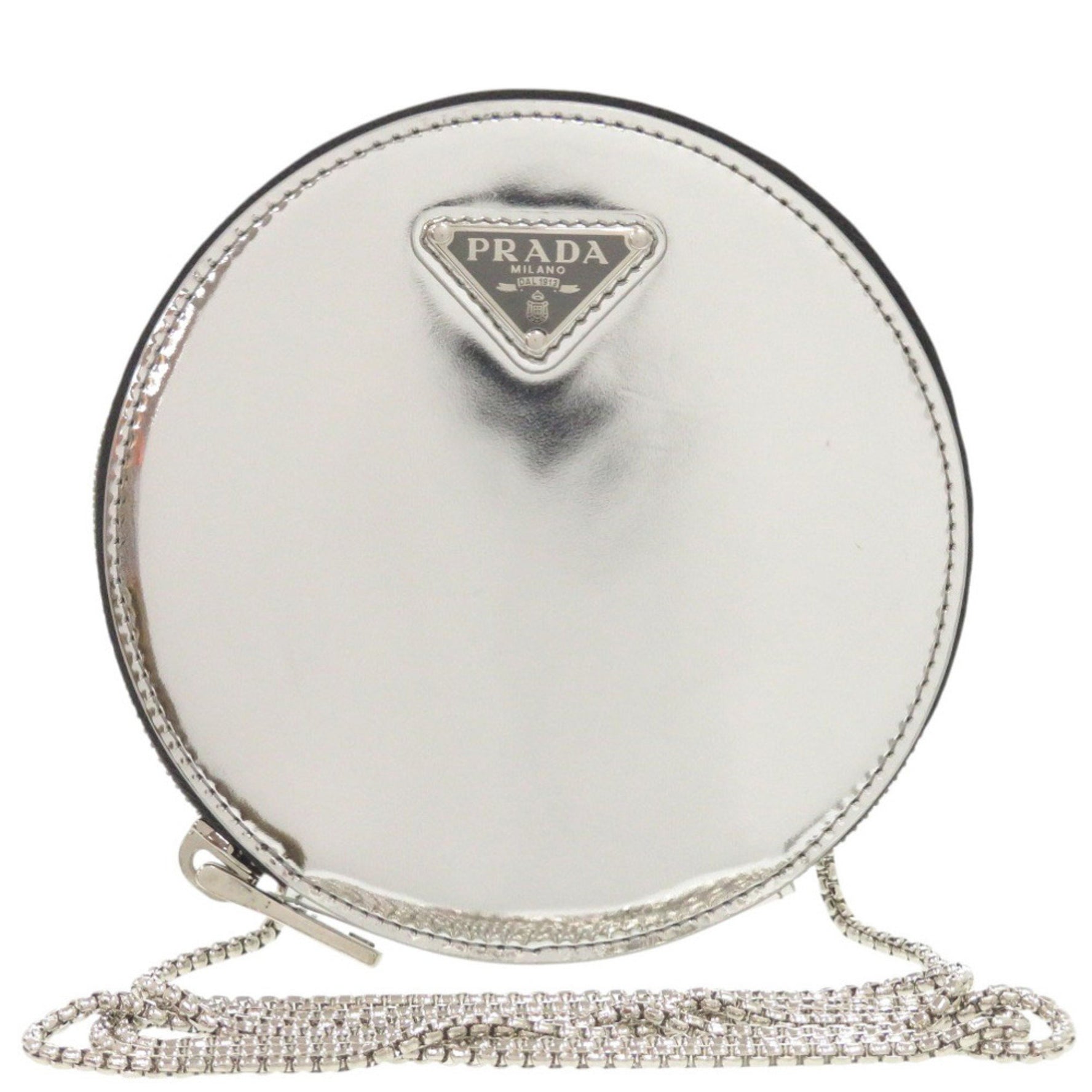 Prada Logo Plate Chain Shoulder Bag Leather Pouch