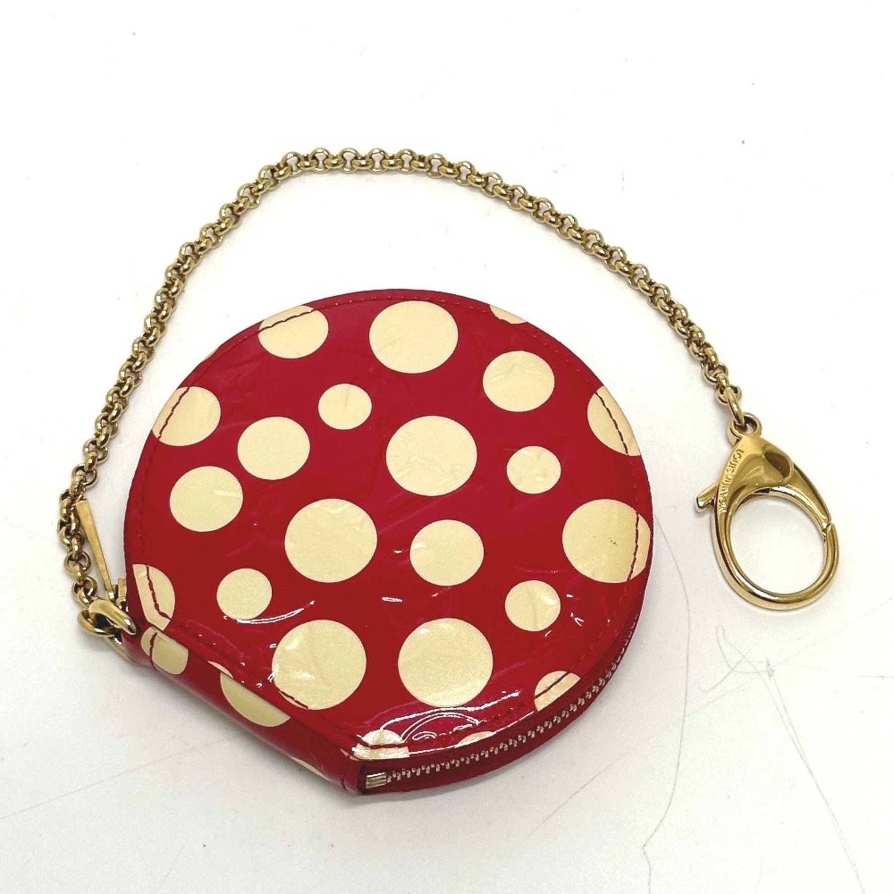 LOUIS VUITTON M91570 Monogram Vernis Yayoi Kusama Collaboration Porte Monnaie Chapeau Dot Wallet/Coin Purse in Patent Leather, Red, Women's