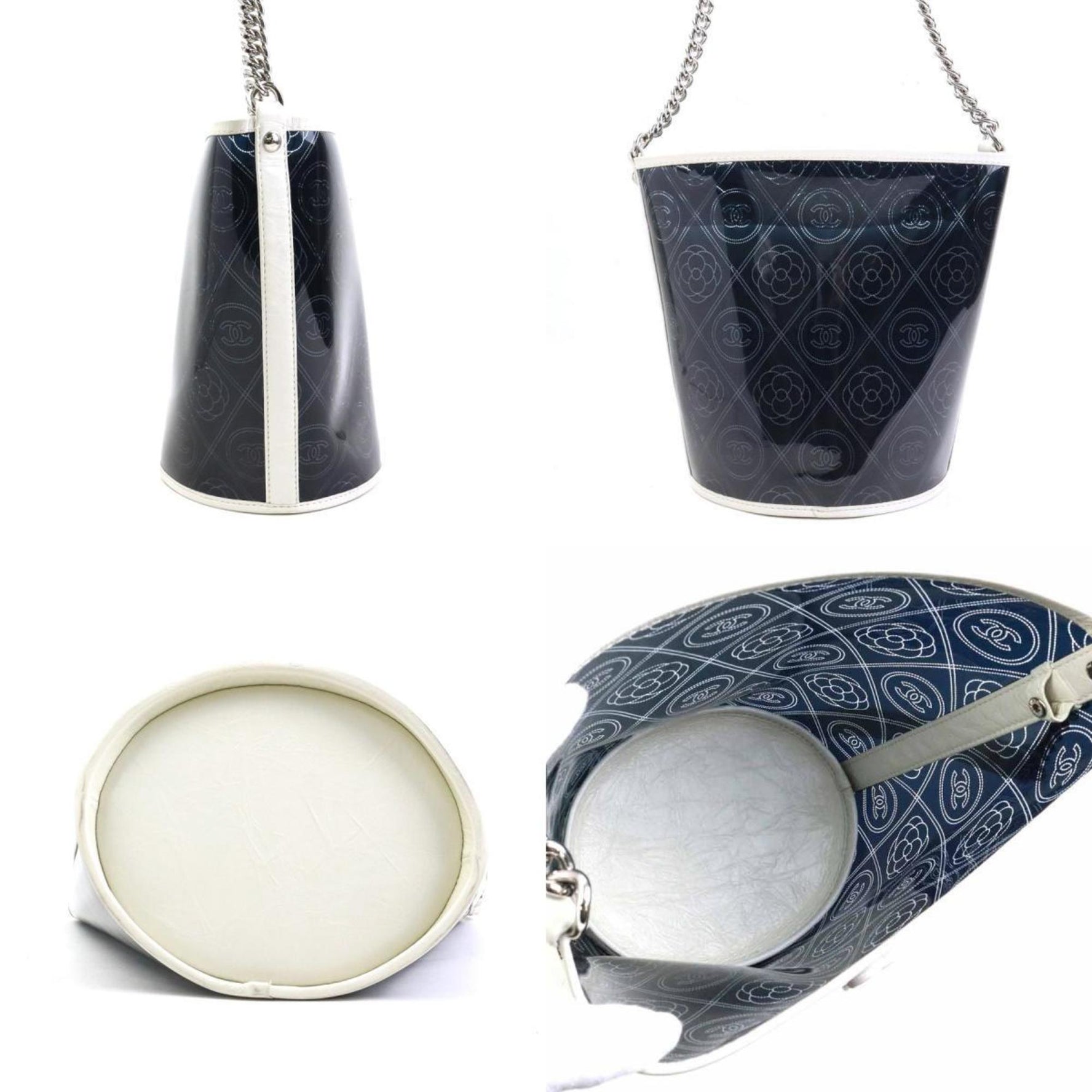 CHANEL Camellia Leather Shoulder Bag, Black and White