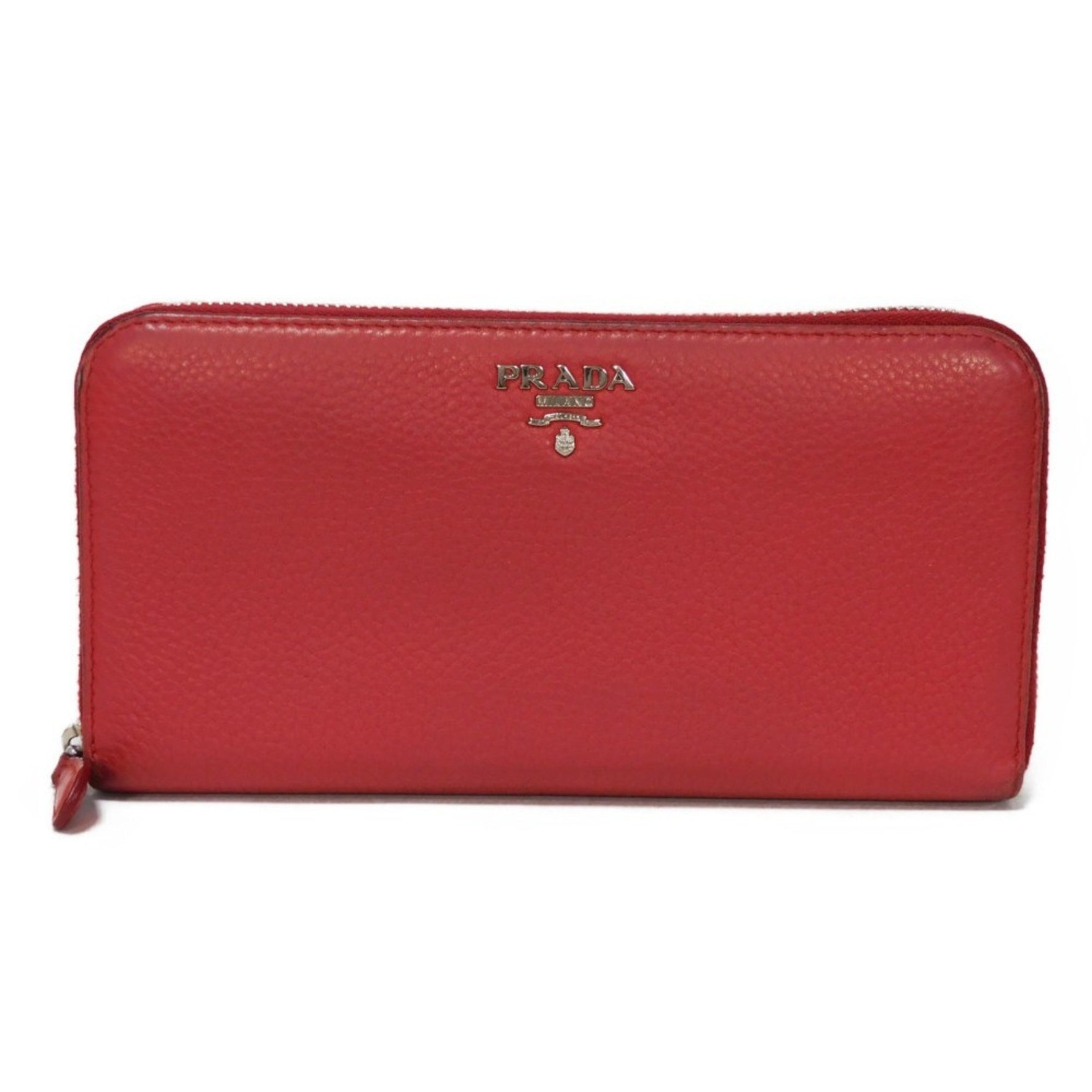 PRADA Vitello Phoenix Zip Around Long Wallet Red Round Metal Rosso 1ML506 2E8V F001 Men's Women's