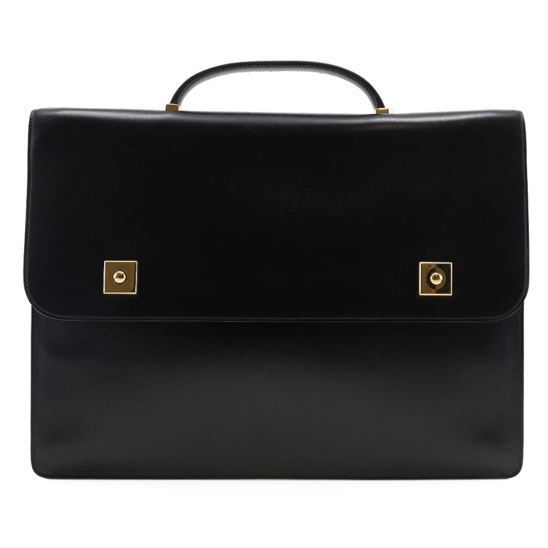 Hermes Hermès Danube 38 Business Bag Briefcase Calfskin Made in France Black/Gold Hardware V-Flap