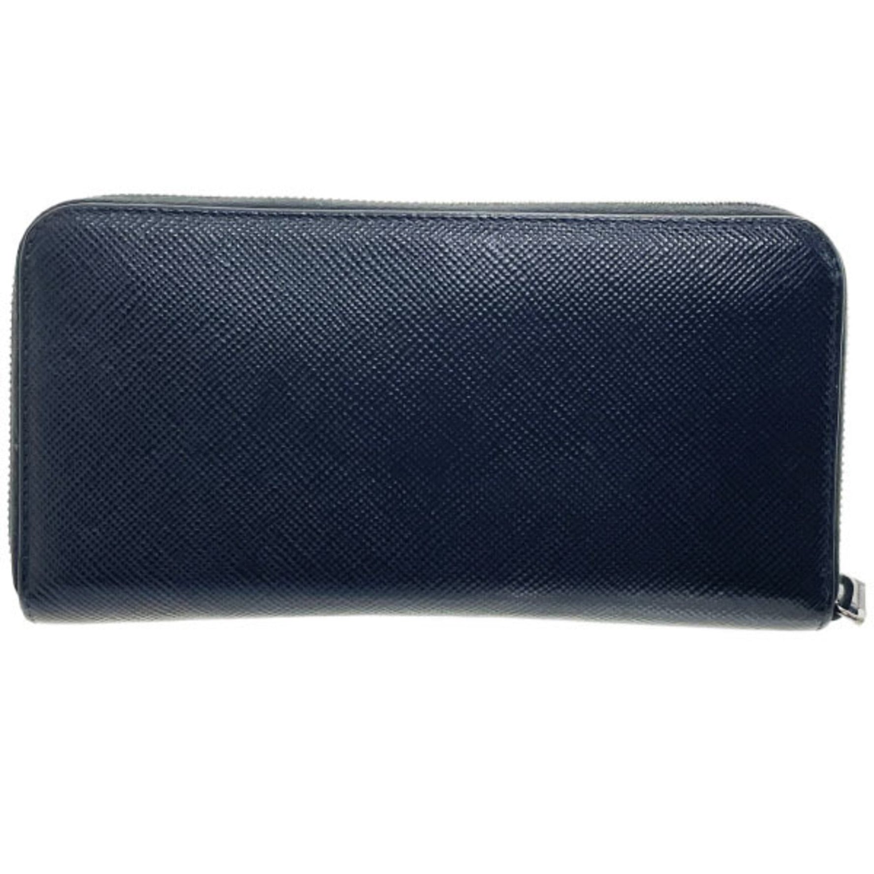 Prada Long Wallet Round Saffiano Leather Black 2ML317 PRADA Triangle Plate NERO MM-15002