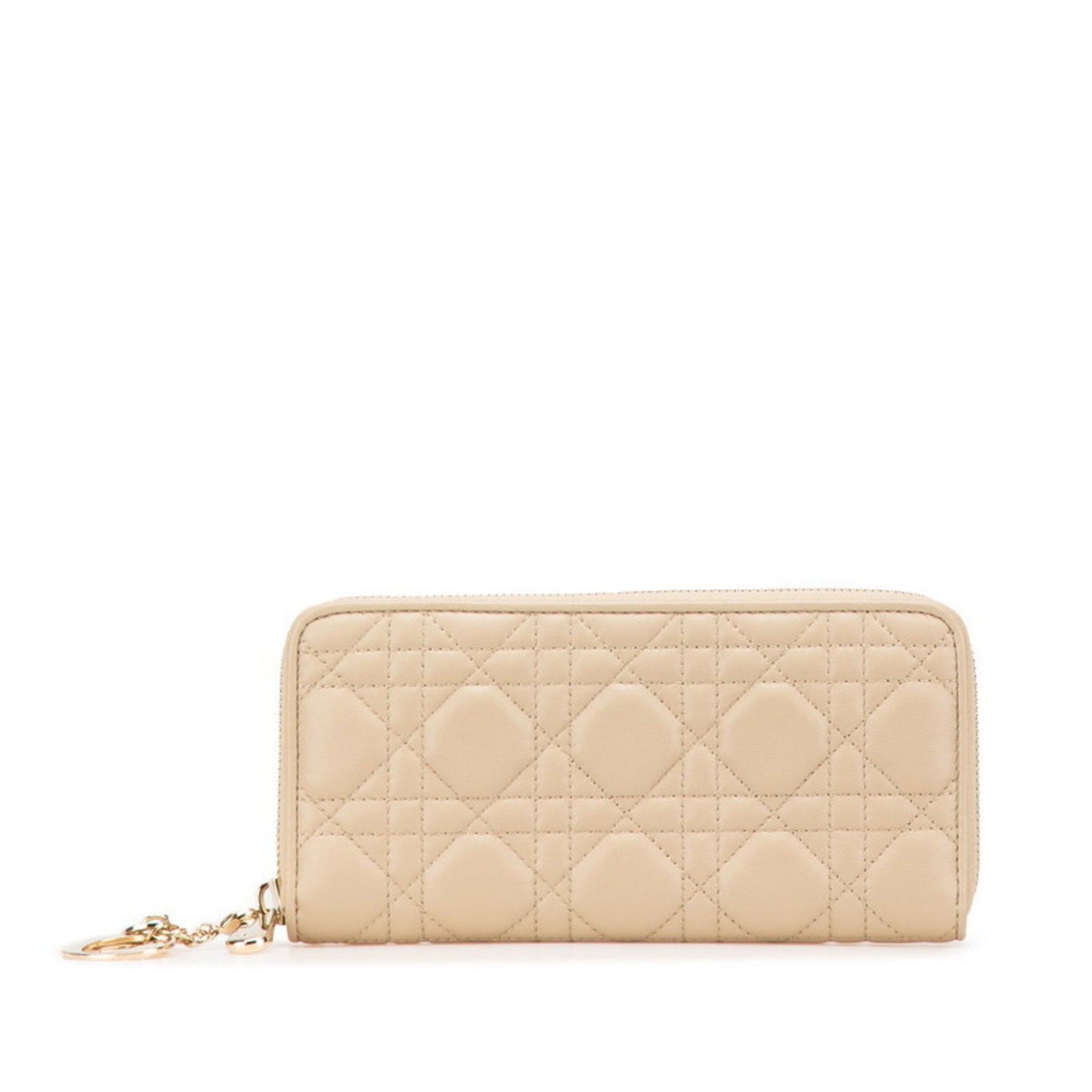 Christian Dior Dior Cannage Round Zip Long Wallet in Greige and Beige Lambskin