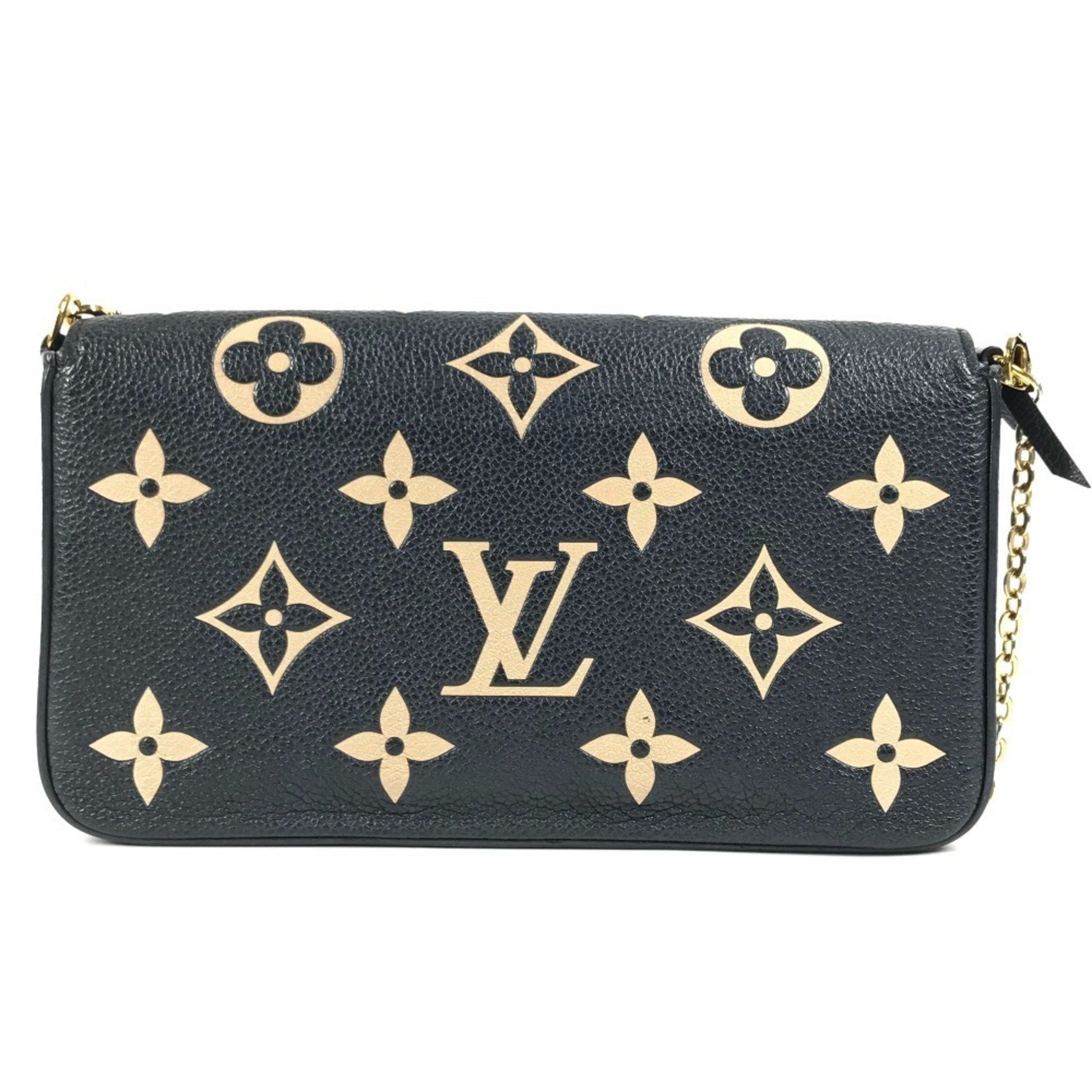 LOUIS VUITTON Monogram Empreinte Pochette Felicie Shoulder Bag with Chain Wallet and Long in Leather, Noir Black