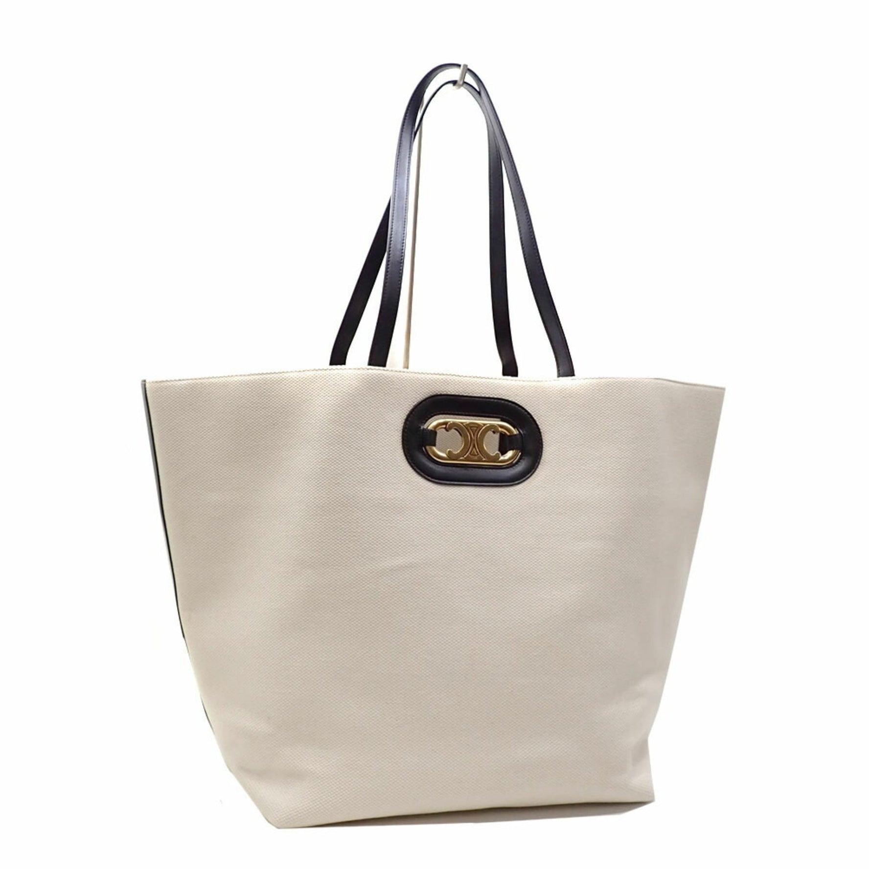 Celine Triomphe Tote Bag Ivory, Black, Cotton and Leather