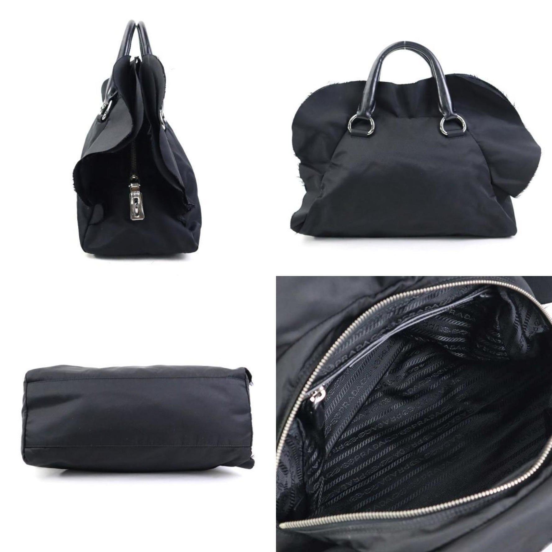 PRADA handbag nylon leather silver
