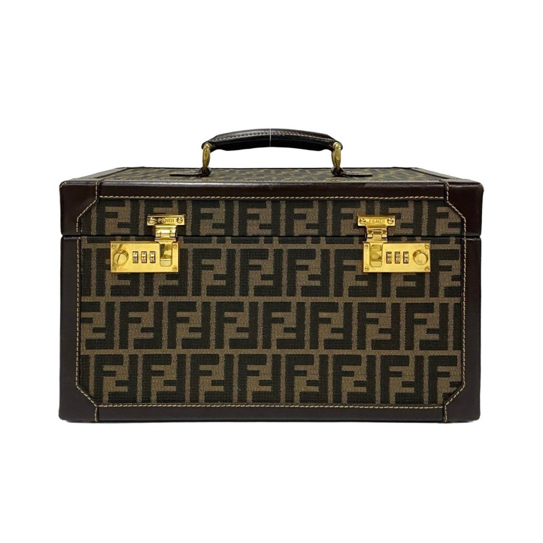 FENDI Zucca FF pattern canvas and leather handbag, vanity bag, makeup box in brown