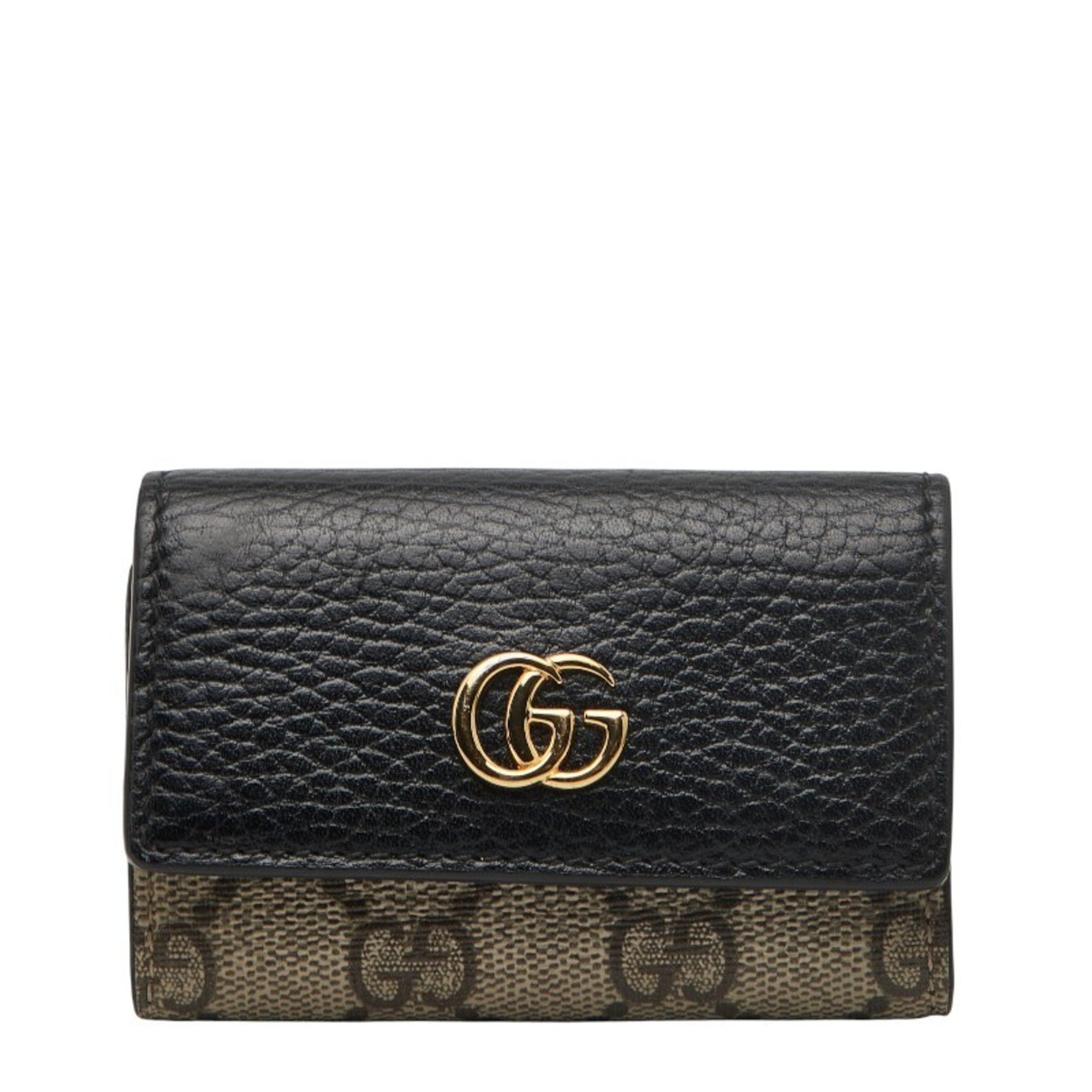 Gucci GG Supreme Marmont key case Beige Black Leather
