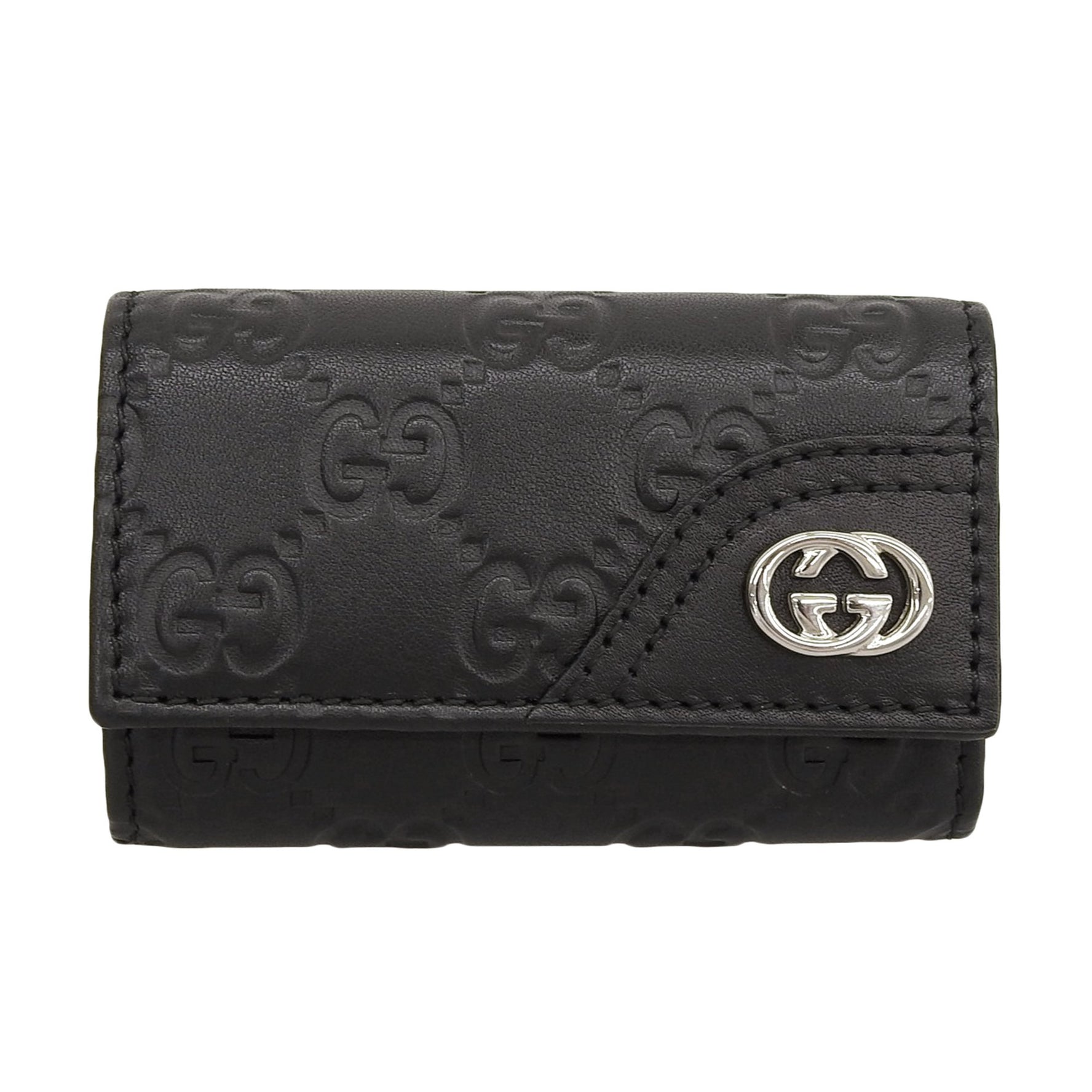 GUCCI Guccissima Interlocking G Leather Key Case in with Silver Hardware and Box, Made Italy