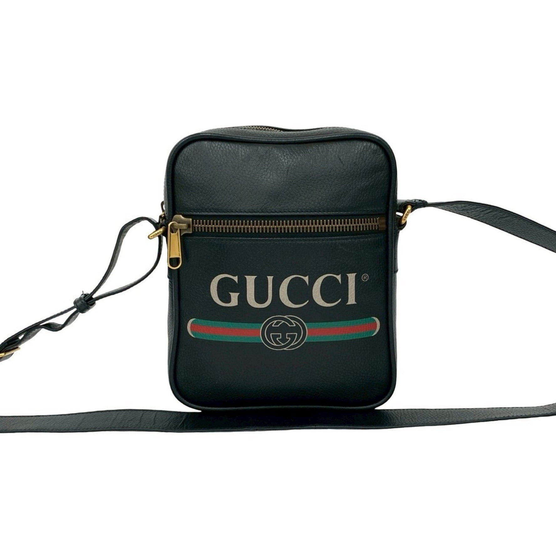 GUCCI Sherry Line GG Logo Leather Shoulder Bag, Sacoche, Pochette, Messenger Black
