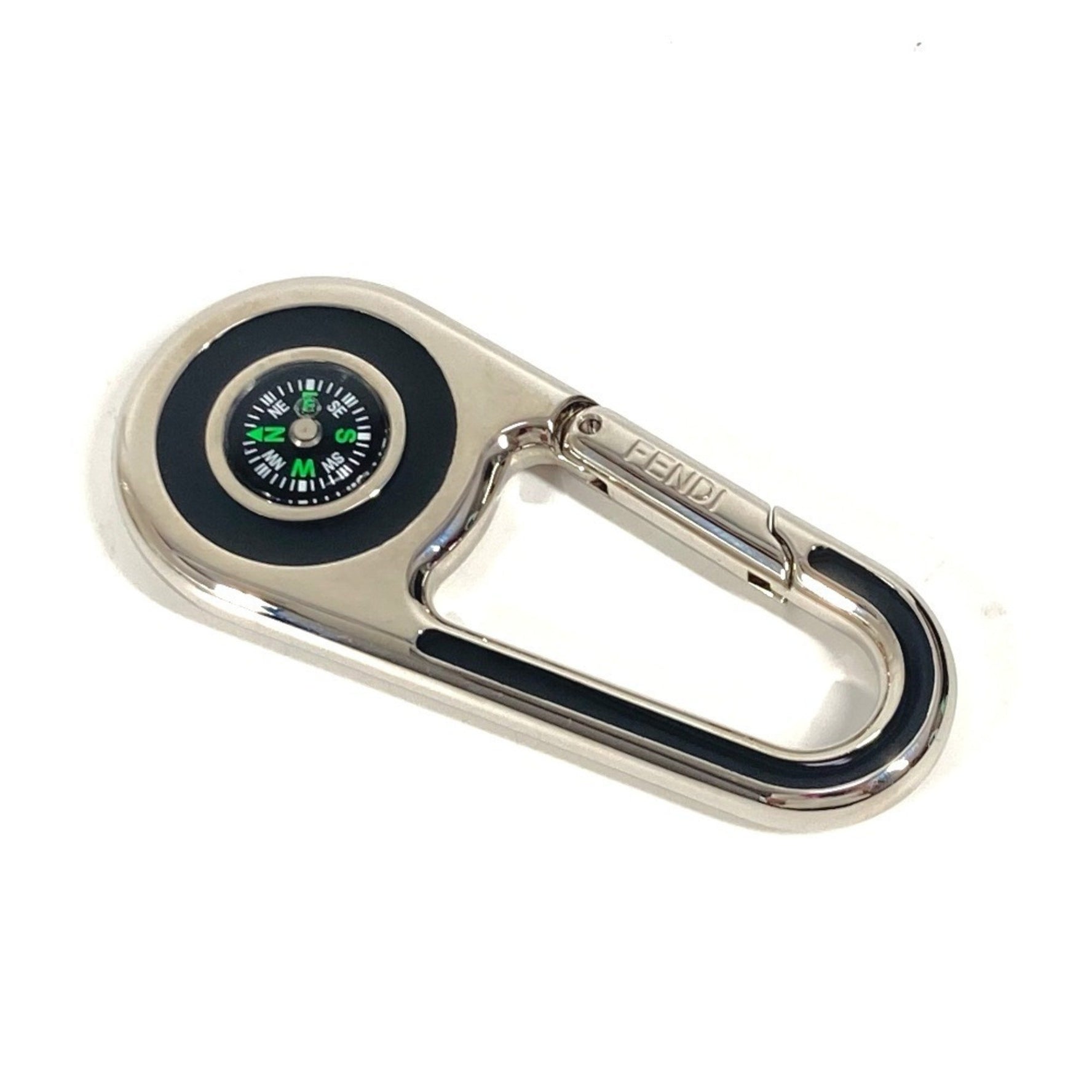 FENDI Logo Carabiner with Compass Bag Charm Keychain Metal Men's