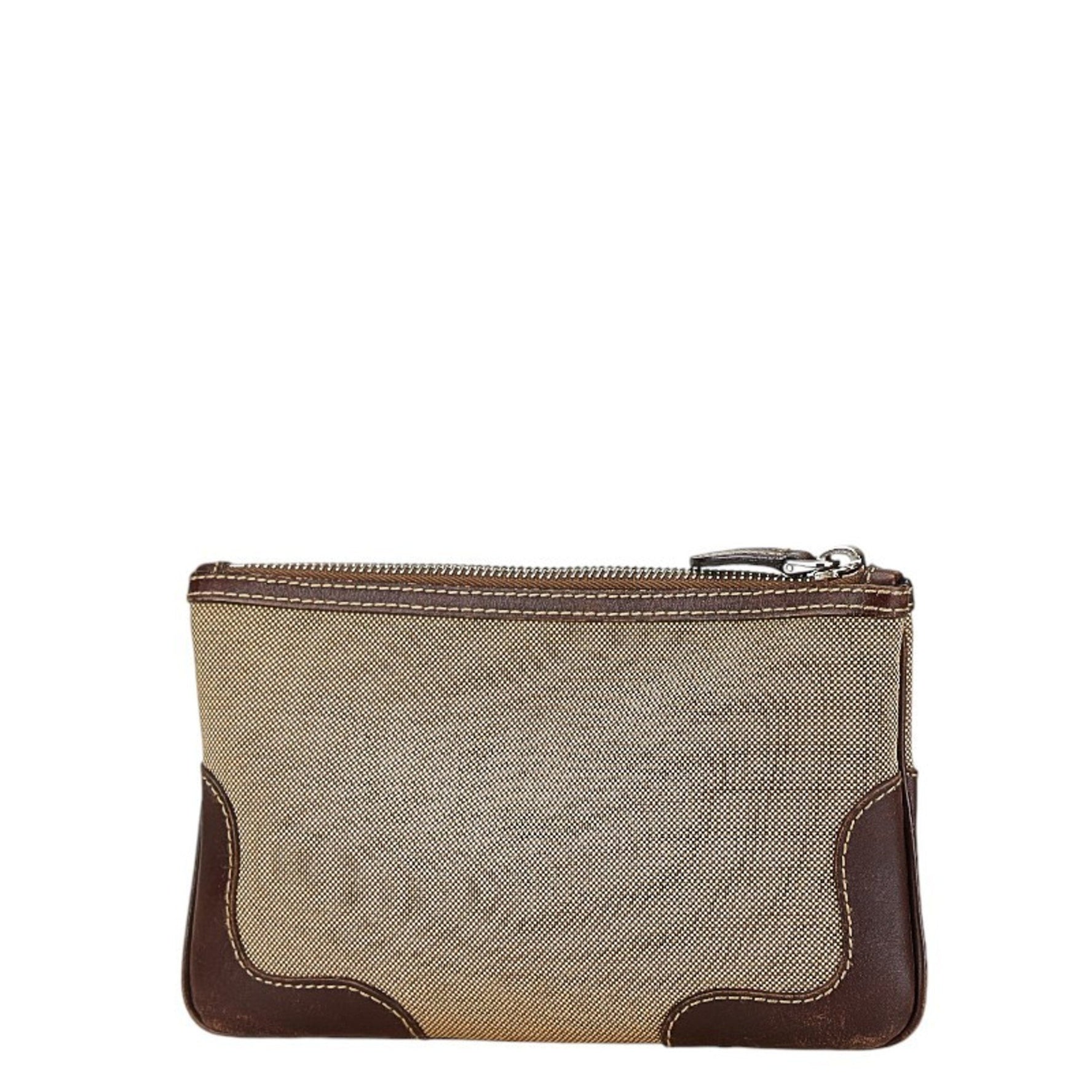 Prada Jacquard Pouch Beige Brown Canvas Leather