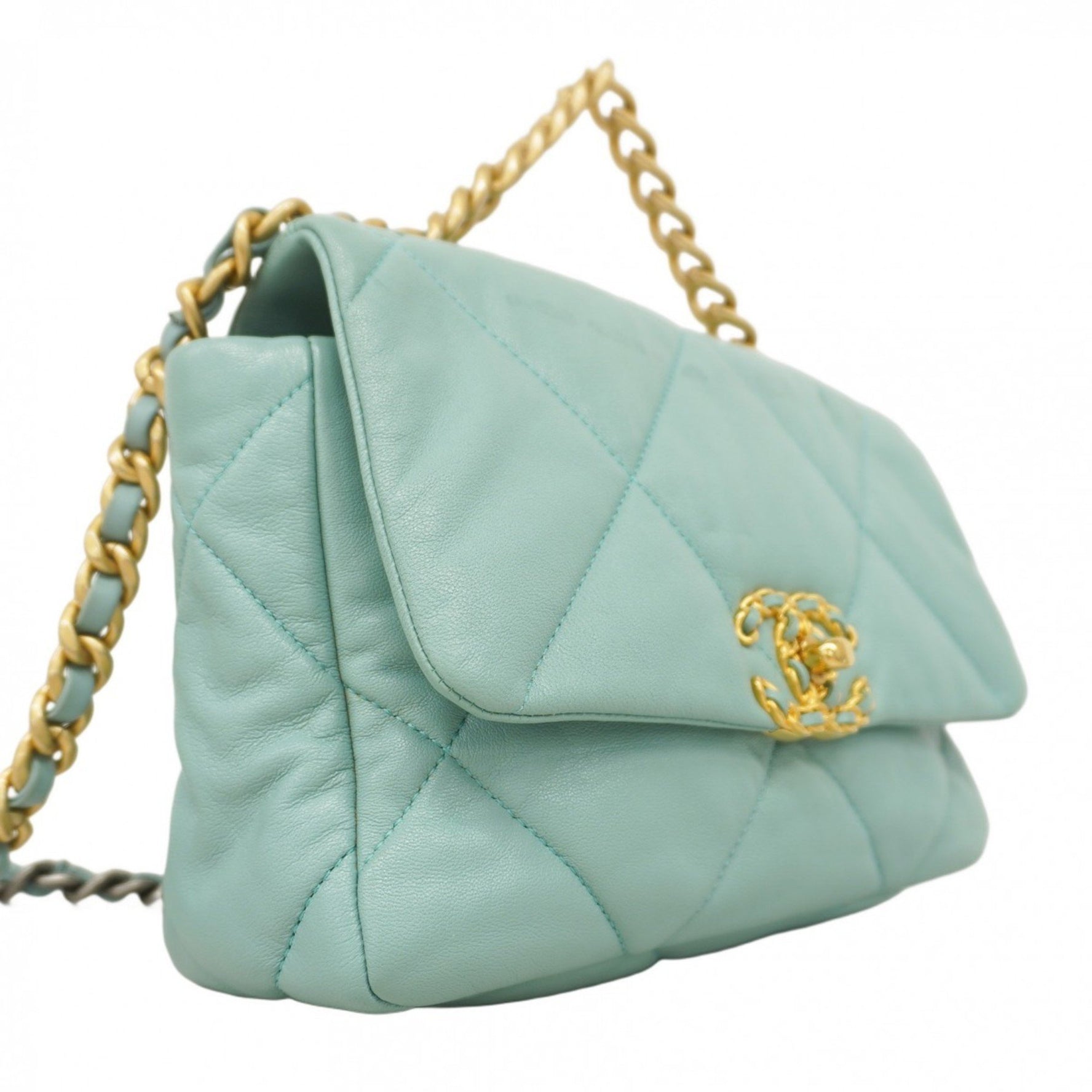 Chanel Shoulder Bag Chain 19 Lambskin Mint Blue Gold