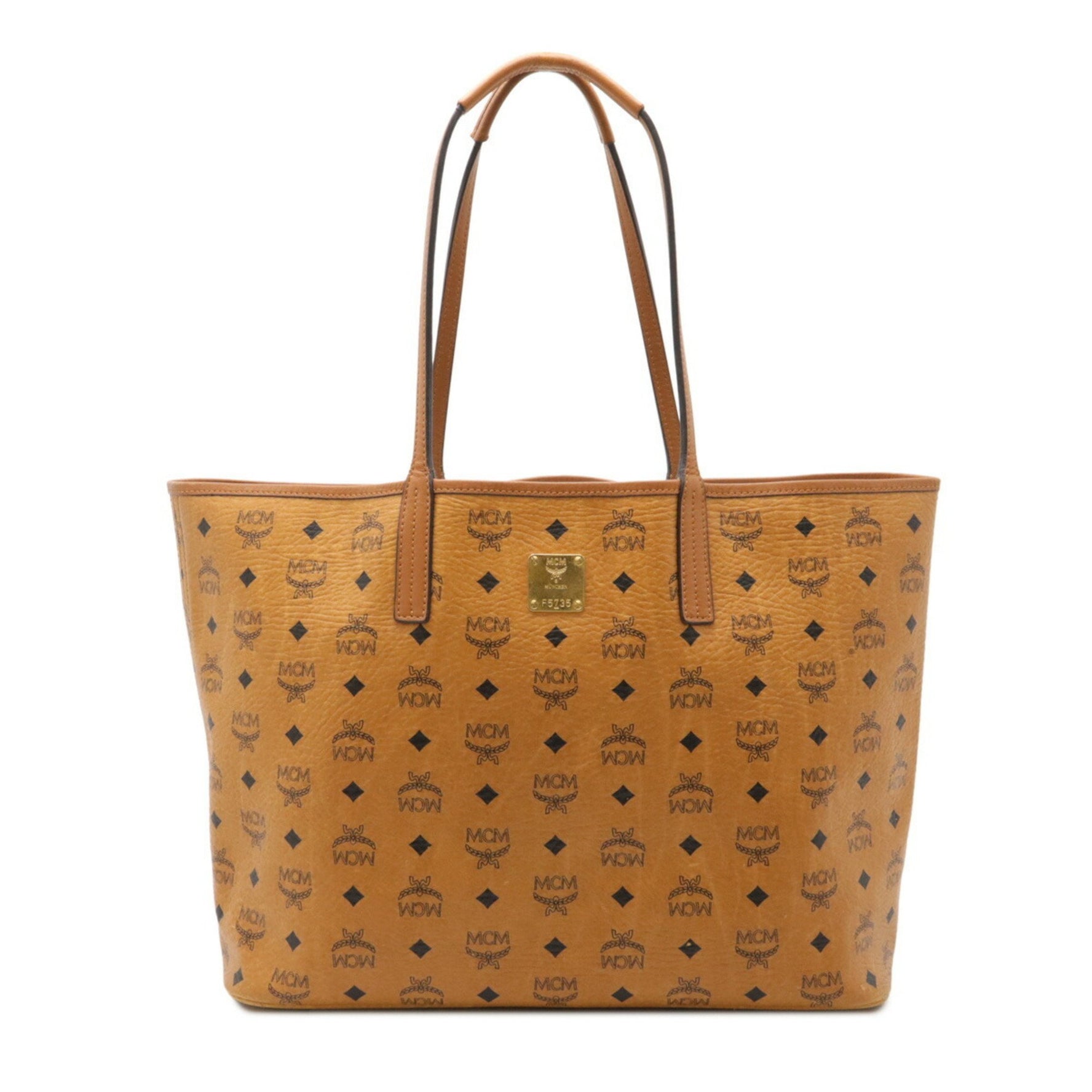 MCM Visetos Glam Tote Bag Shoulder PVC Leather Cognac Brown