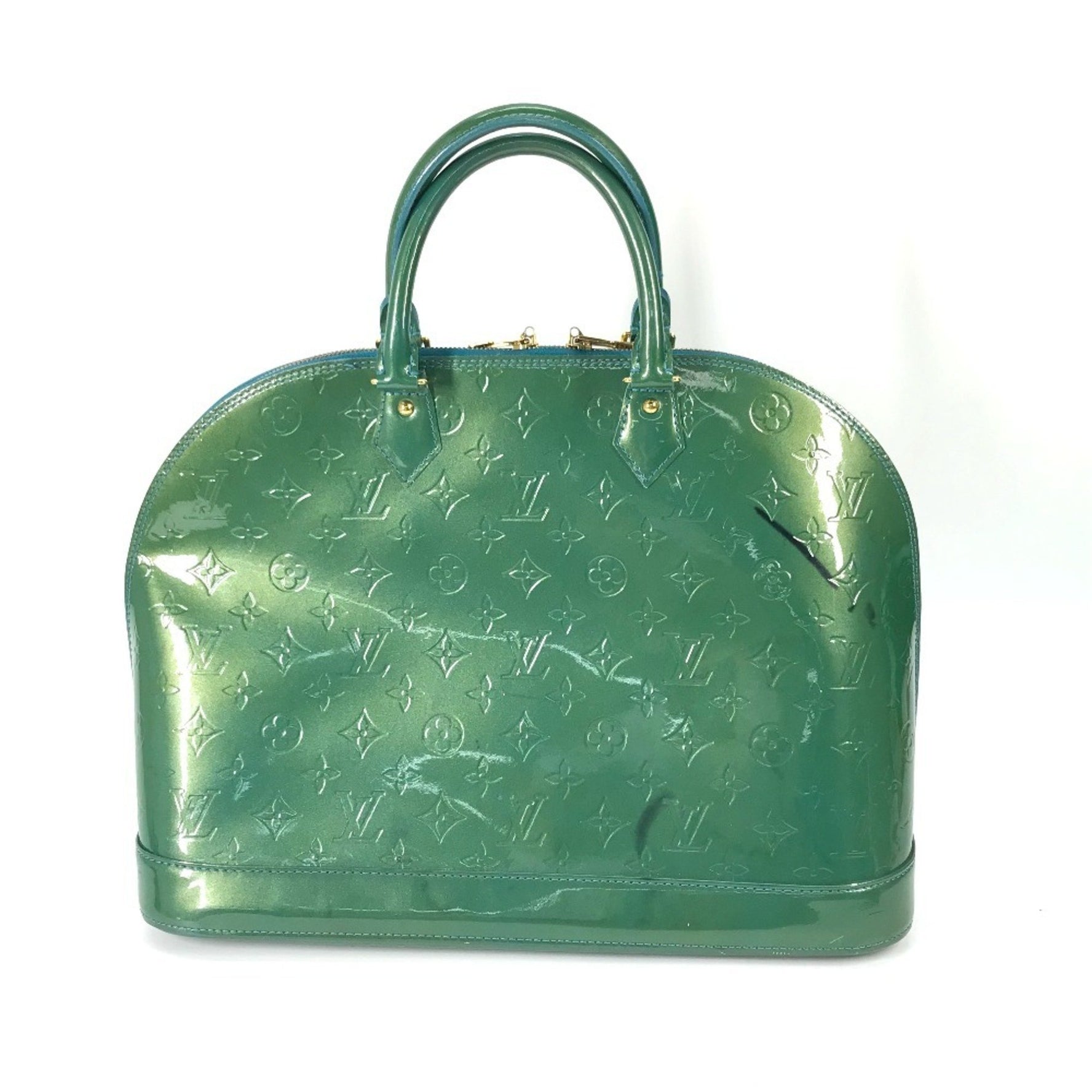 LOUIS VUITTON M93628 Monogram Vernis Alma GM Tote Bag with Glitter, Women's Handbag in Blue Galactic Green