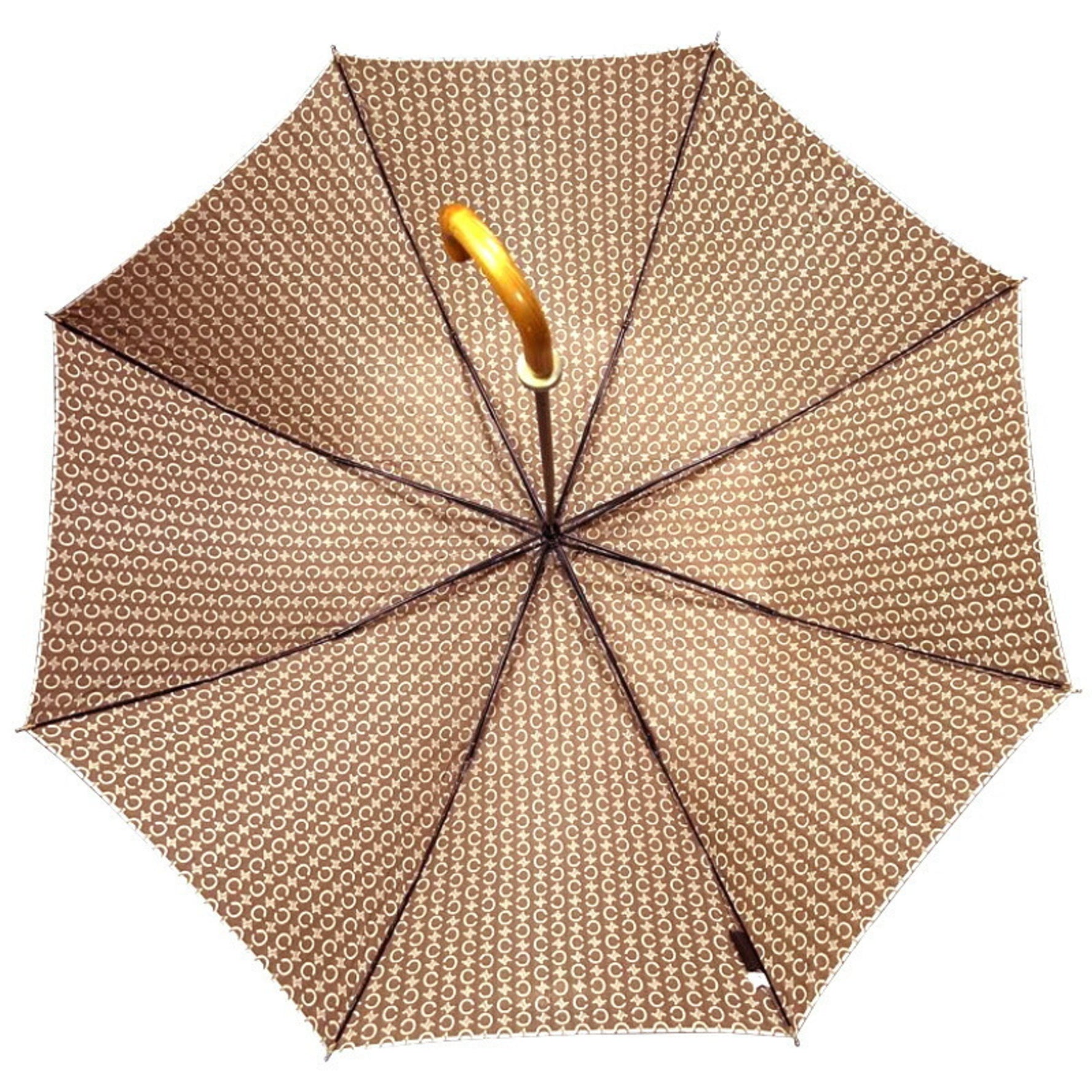 Celine Macadam Folding Umbrella with Cover, Wooden Handle, Gold Brown, Pattern