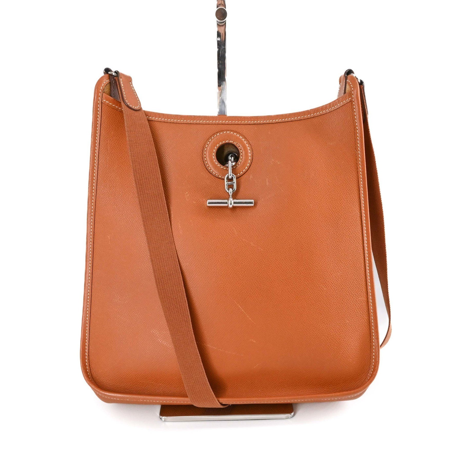 HERMES Vespa PM Shoulder Bag in Cognac and Brown, #□I
