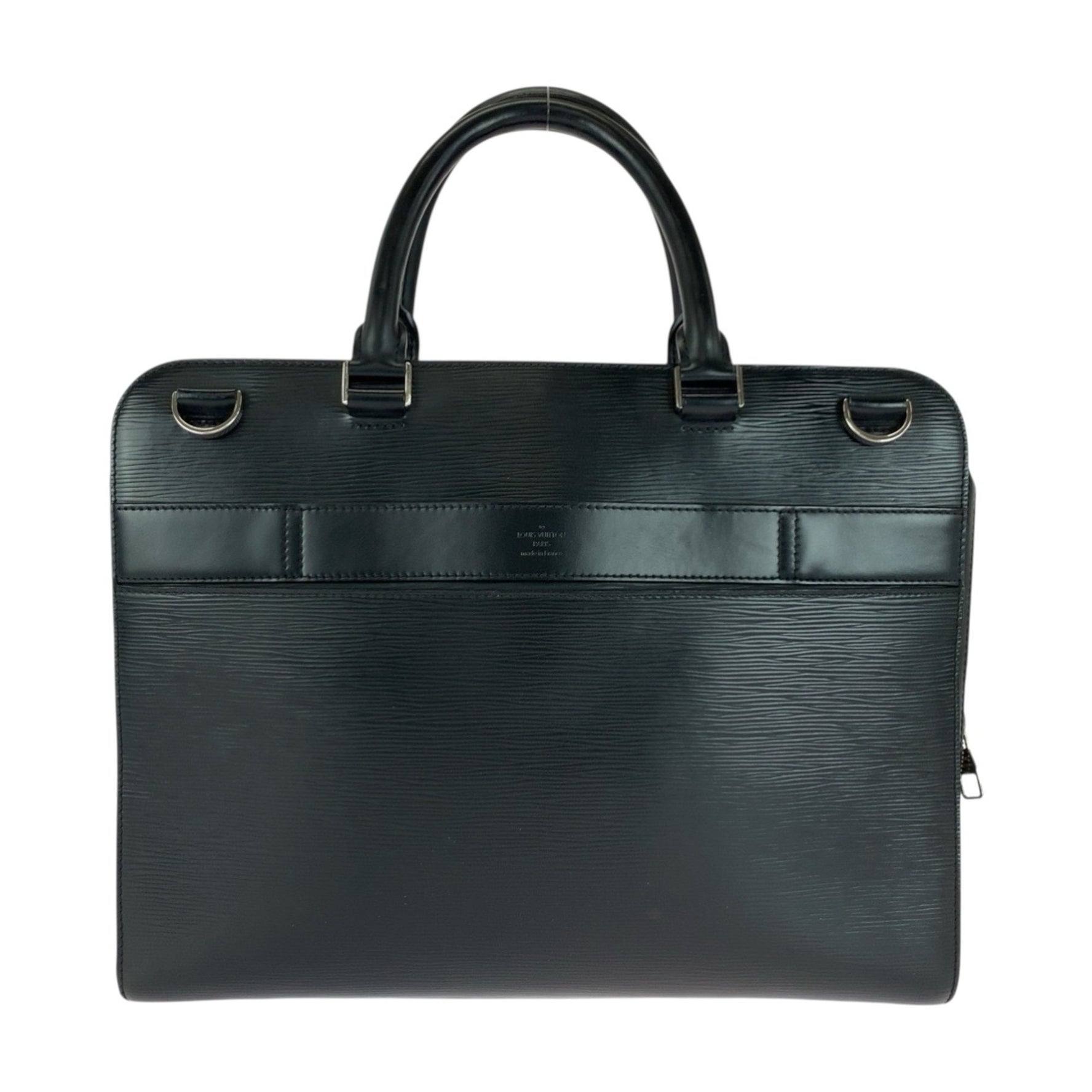 Louis Vuitton Epi Bassano MM Noir Black Leather Handbag with Silver Hardware, Business Bag