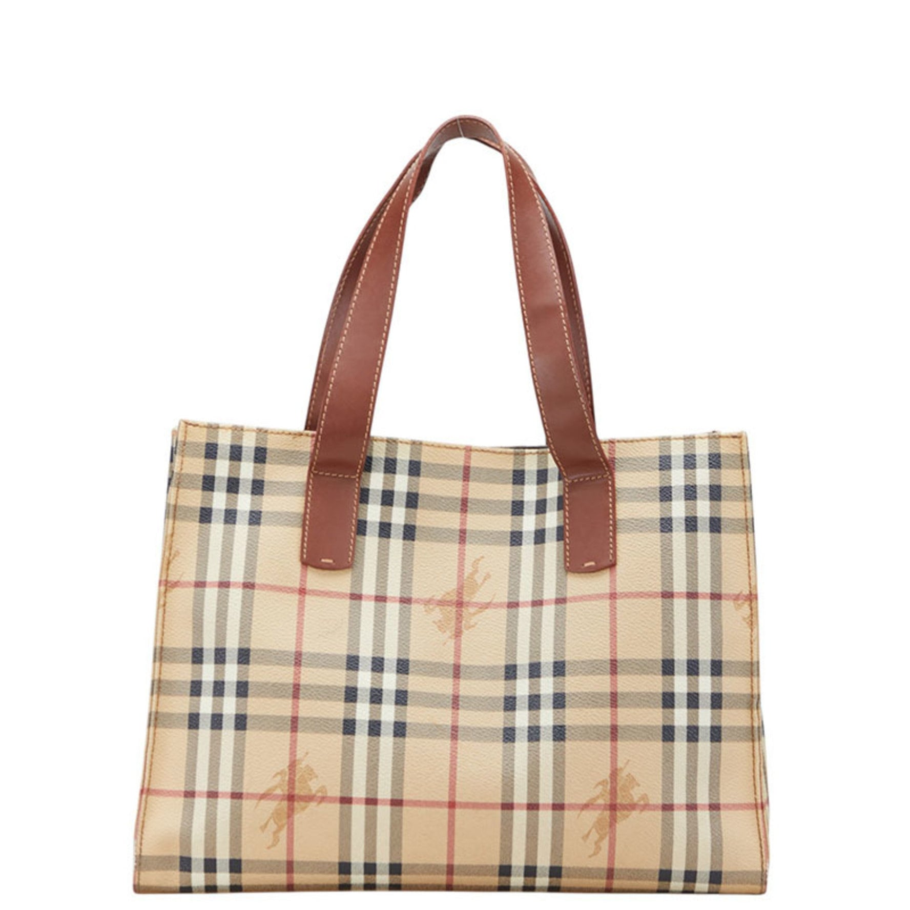 Burberry Nova Check Shadow Horse Tote Bag in Beige and Brown Leather