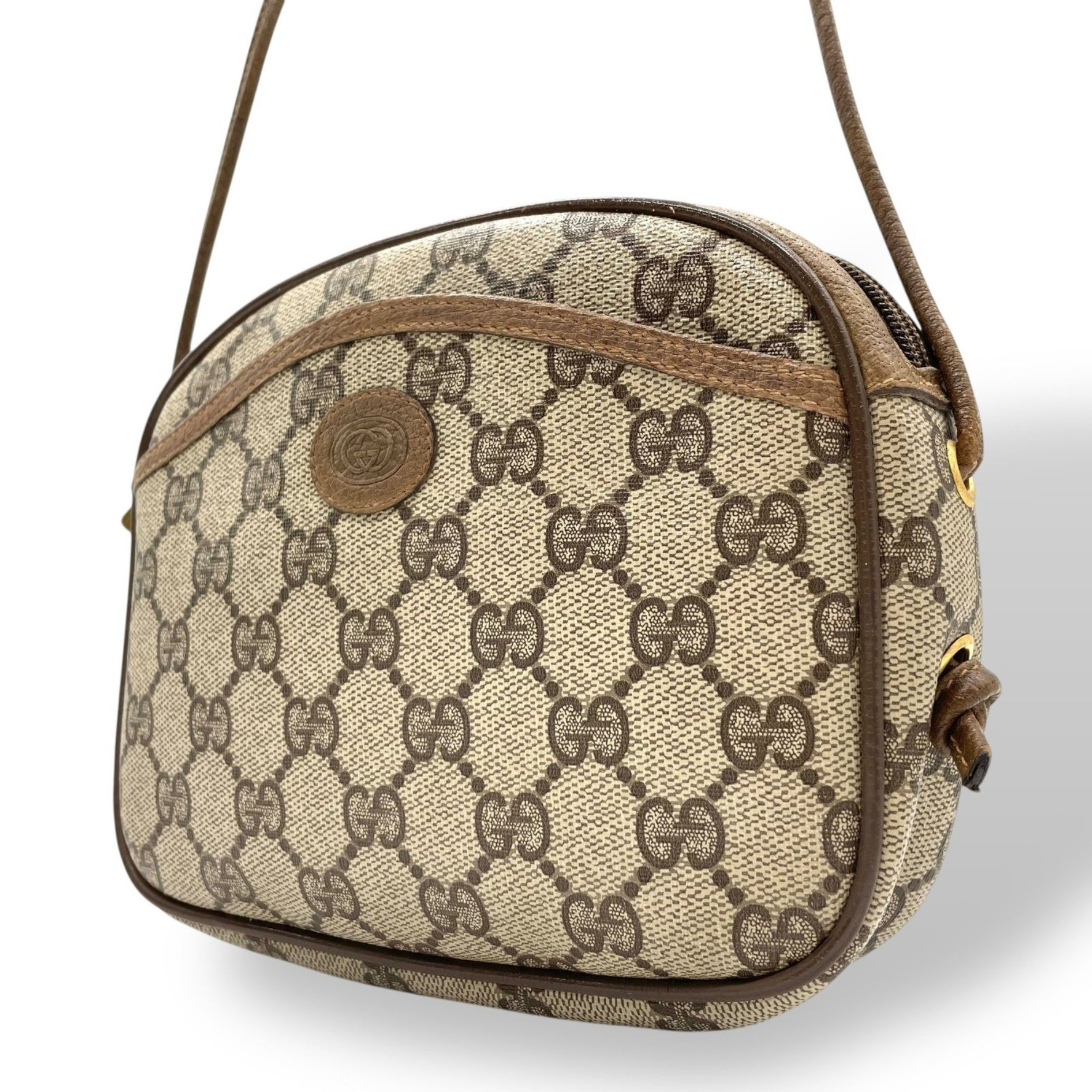 GUCCI GG Supreme Shoulder Bag, Leather with Gold Hardware, Crossbody/Diagonal Sling, Vintage Pattern