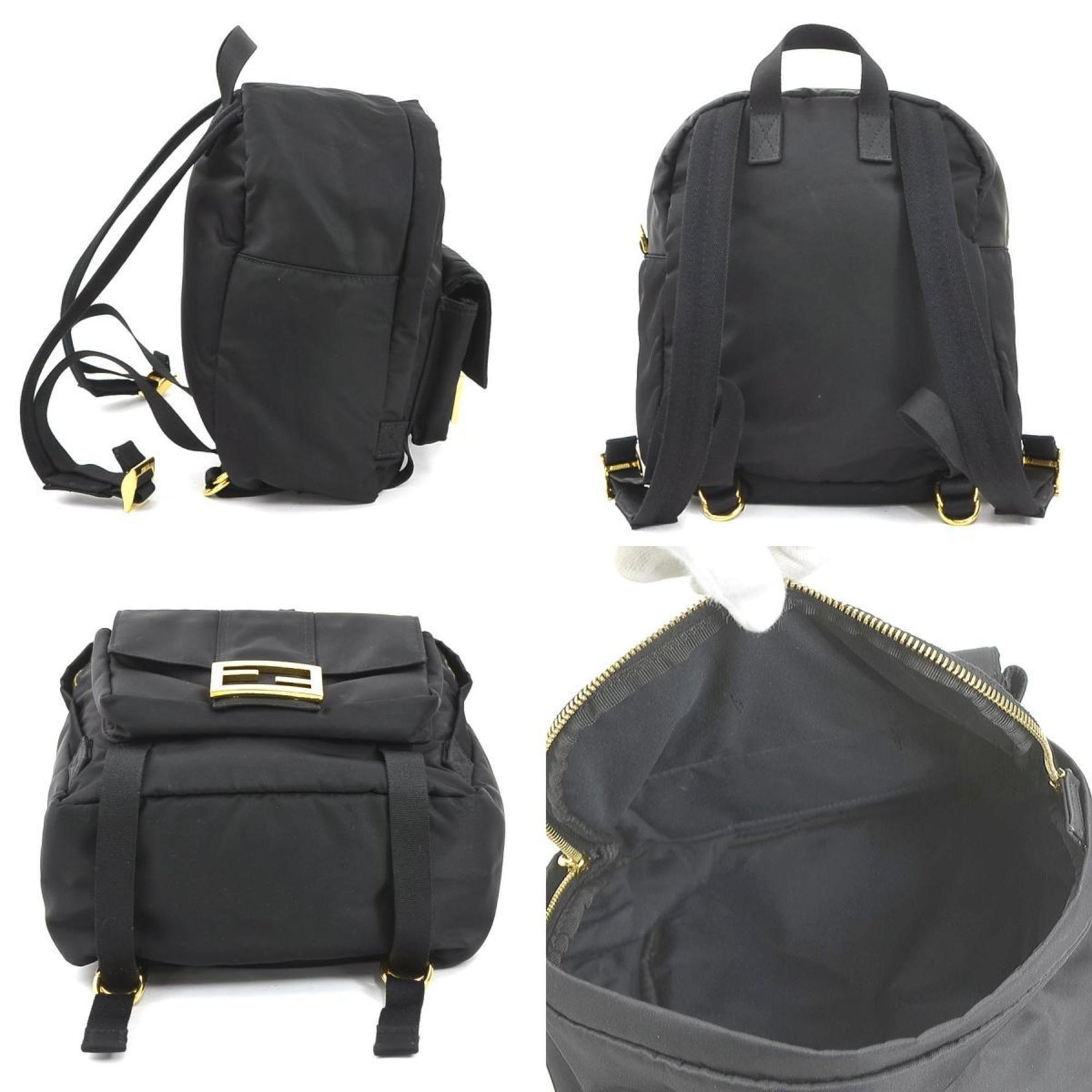Fendi FENDI Backpack Nylon Black Gold Women's 8BZ048-A94G e60751g