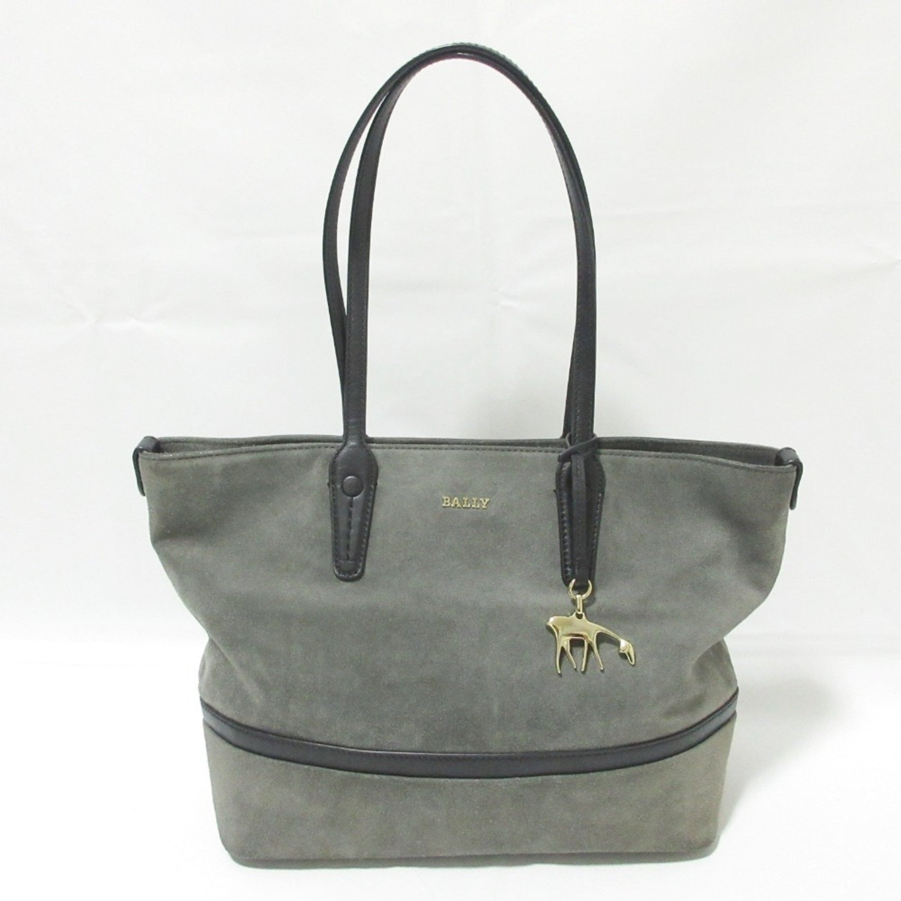 BALLY Suede Charm Tote Bag Semi-Shoulder Grey Women's