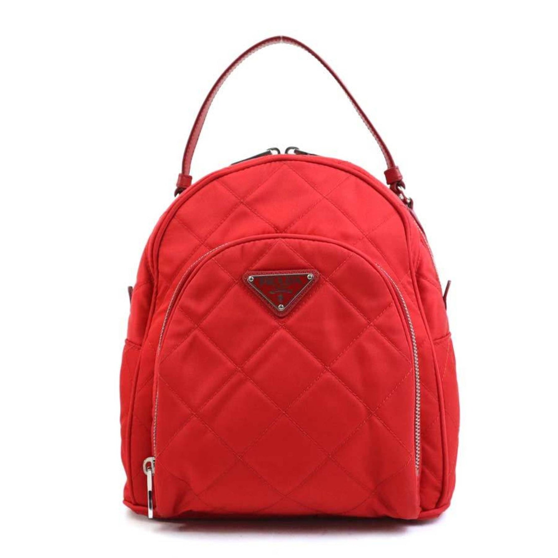 Prada Backpack, Quilted Nylon and Leather, Red Silver