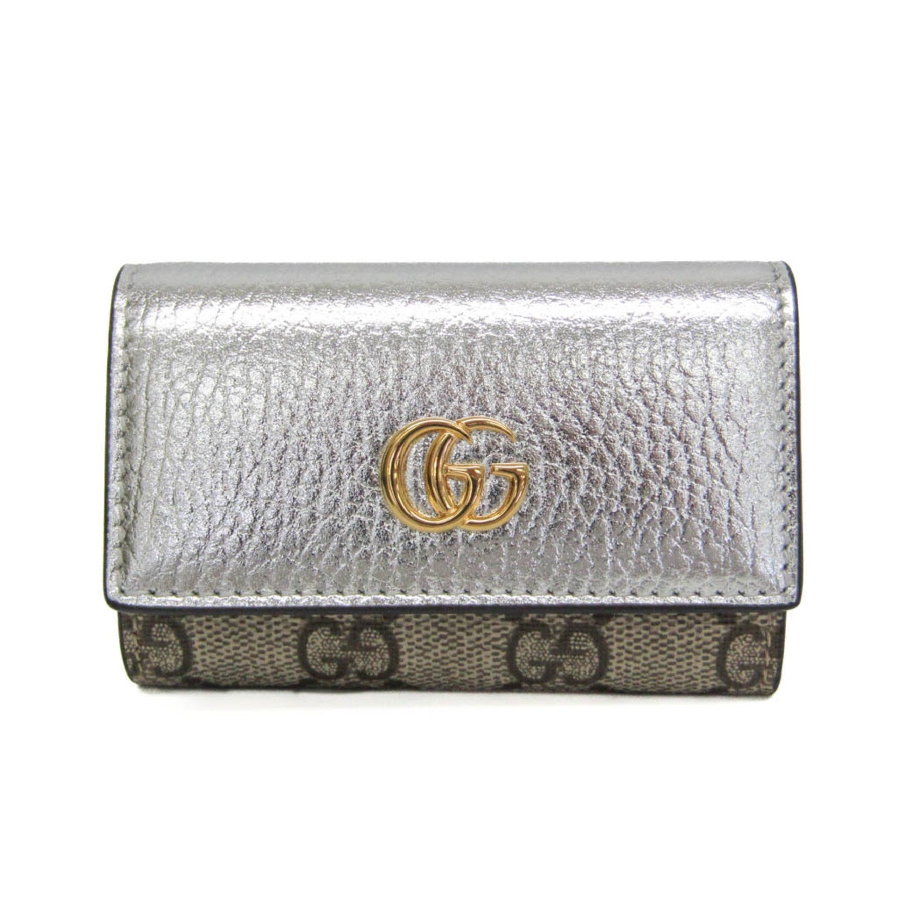Gucci GG Marmont Men,Women Leather GG Supreme Key Case Beige,Silver