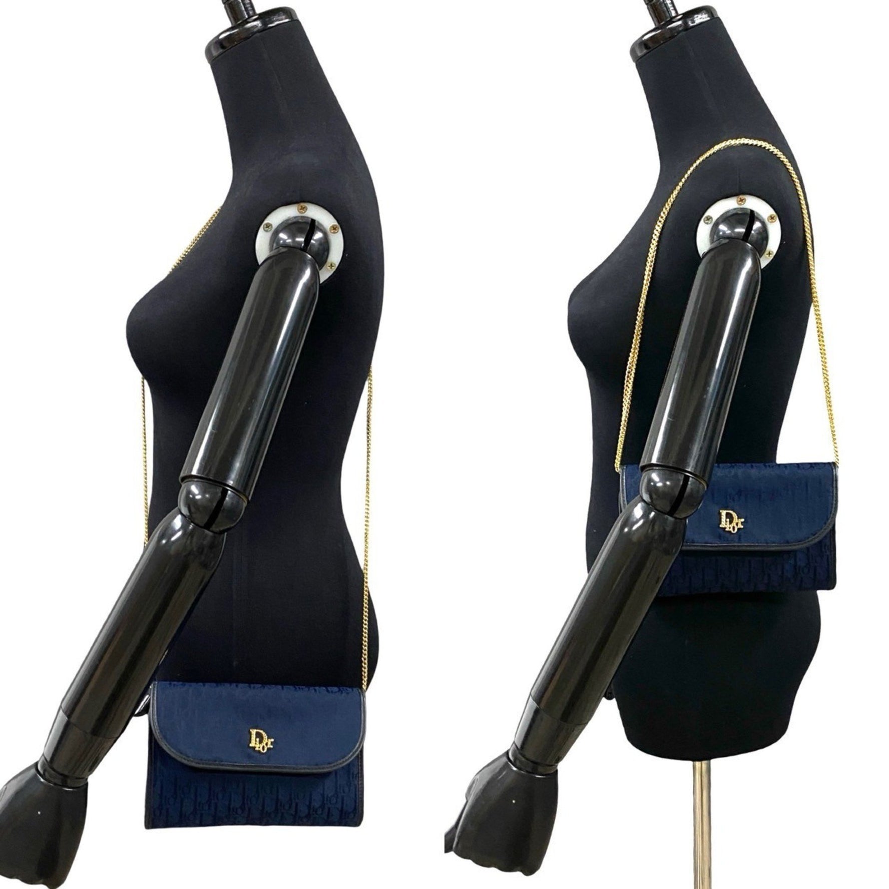 Christian Dior Trotter Pattern Canvas and Leather Chain Mini Shoulder Bag/Pochette in Blue