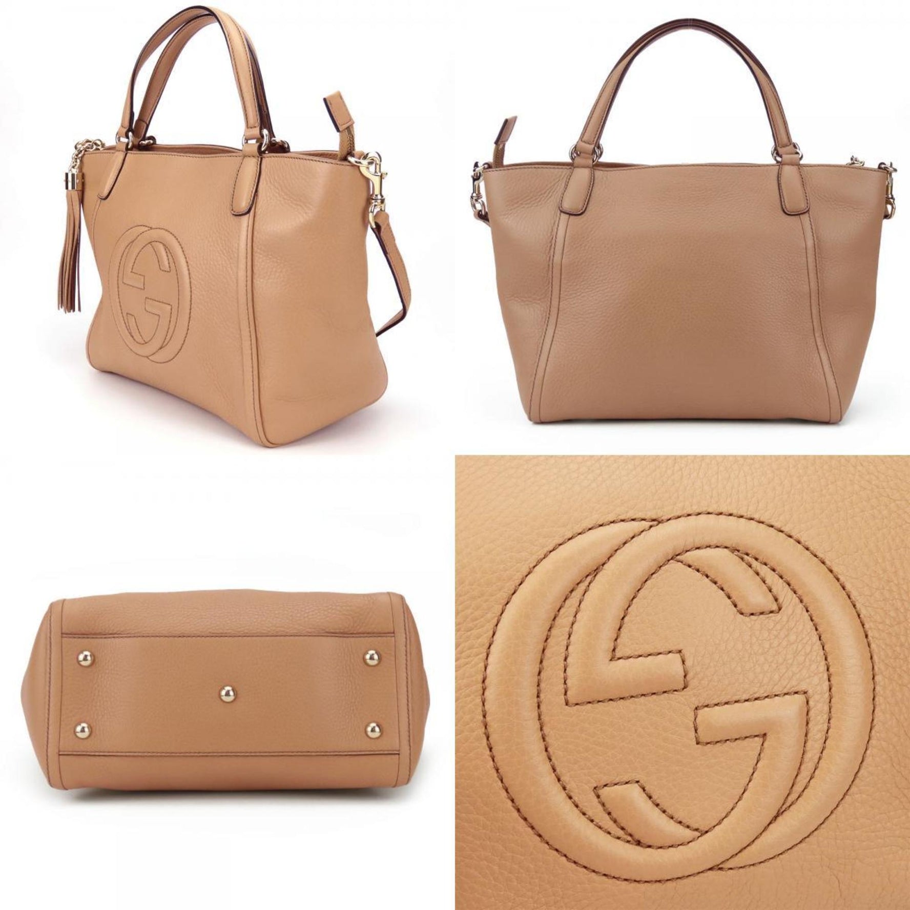 Gucci Handbag Soho Interlocking Tassel Leather Beige Shoulder Bag Women's GUCCI