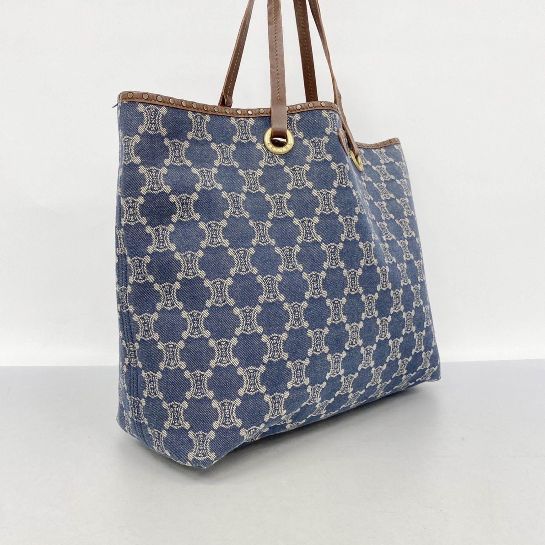 Celine Paris Macadam Denim Tote Bag in Blue and Brown